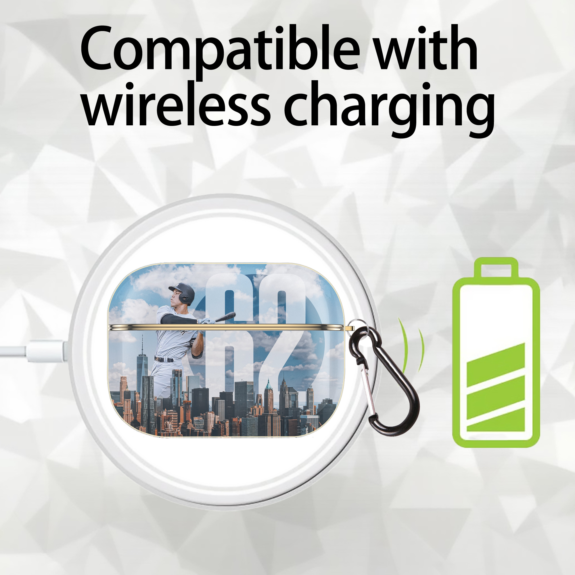 Aaron Judge 62 Home Runs Luxury Gold AirPods Pro Case With Keychain, Flexible PC Material, Full Protection, Precise Cutouts, Anti-Fingerprint, Washable, Durable Design