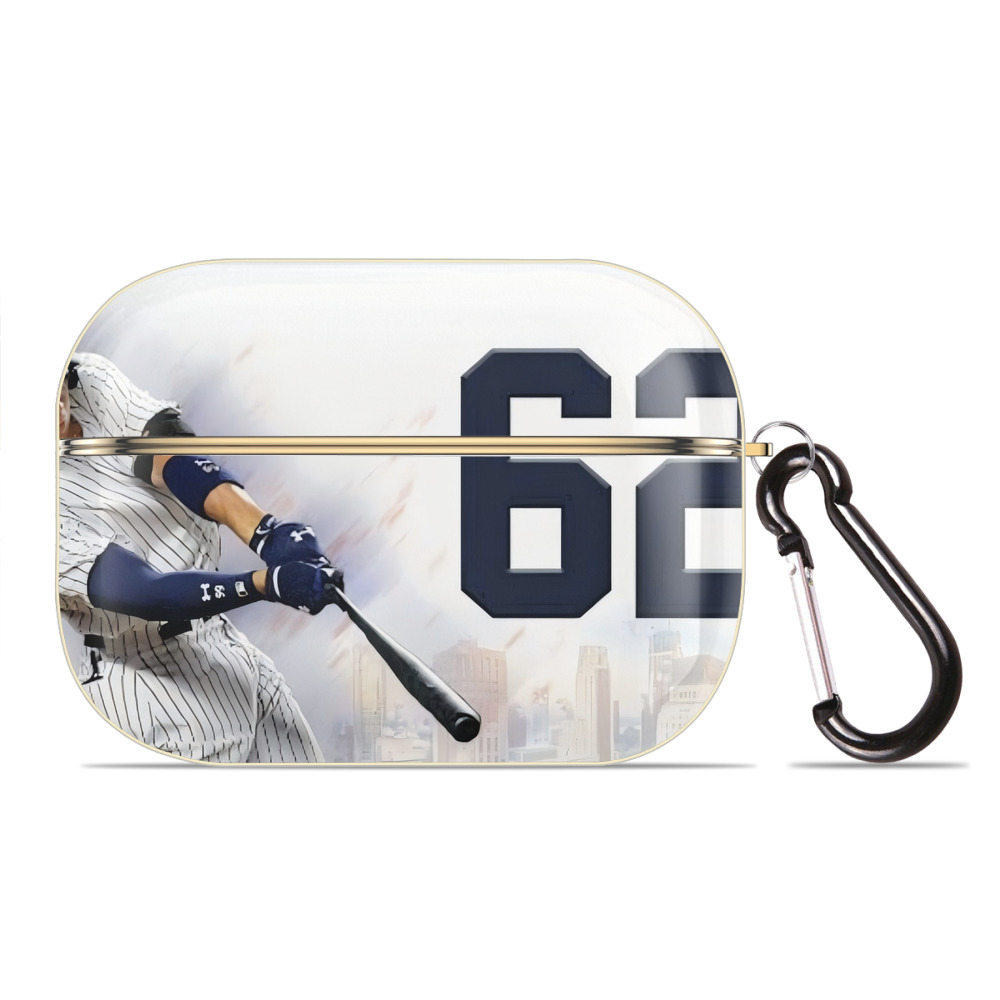 Aaron Judge 62 Home Runs Luxury Gold AirPods Pro Case With Keychain, Flexible PC Material, Full Protection, Precise Cutouts, Anti-Fingerprint, Washable, Durable Design