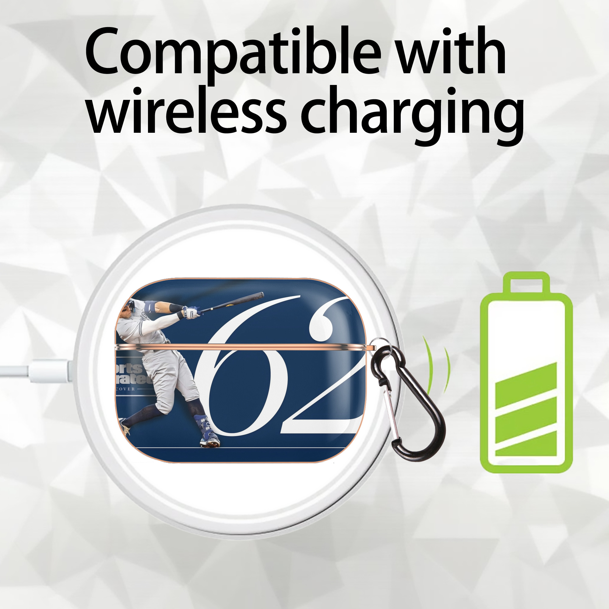 Aaron Judge 62 Home Runs AirPods Pro Protective Case Rose Gold, Flexible PC Material, Precise Fit, Anti-Slip Cover, Full Protection, Fingerprint Resistant, Washable With Keychain