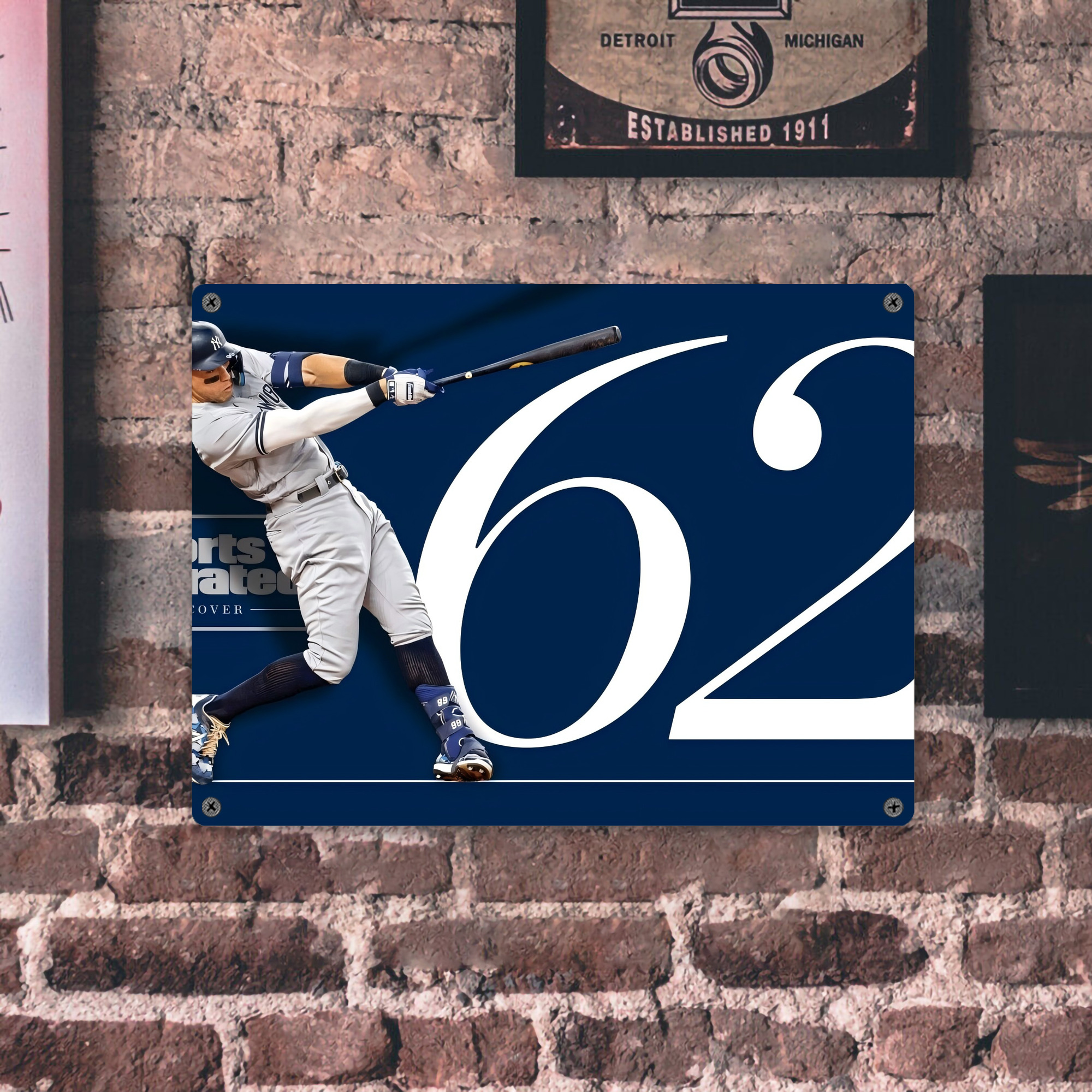 Aaron Judge 62 Home Runs Vintage Metal Tin Sign 16x12 – Full-Print Iron Wall Decor – Durable, Fade-Resistant – Easy To Hang – Ideal For Home, Bar, Kitchen & Office Decor