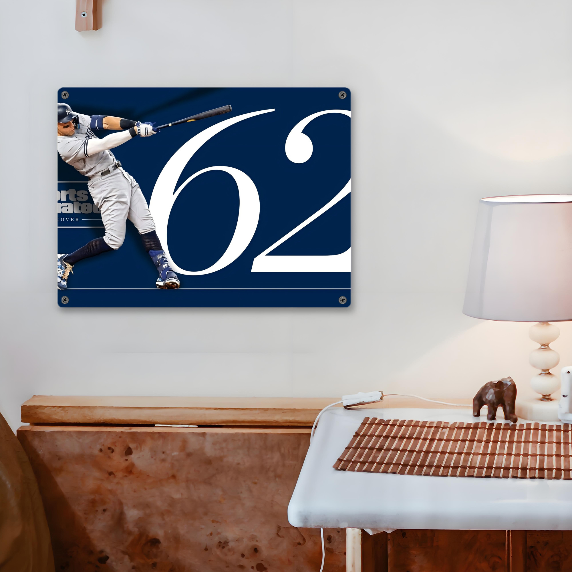 Aaron Judge 62 Home Runs Vintage Metal Tin Sign 16x12 – Full-Print Iron Wall Decor – Durable, Fade-Resistant – Easy To Hang – Ideal For Home, Bar, Kitchen & Office Decor