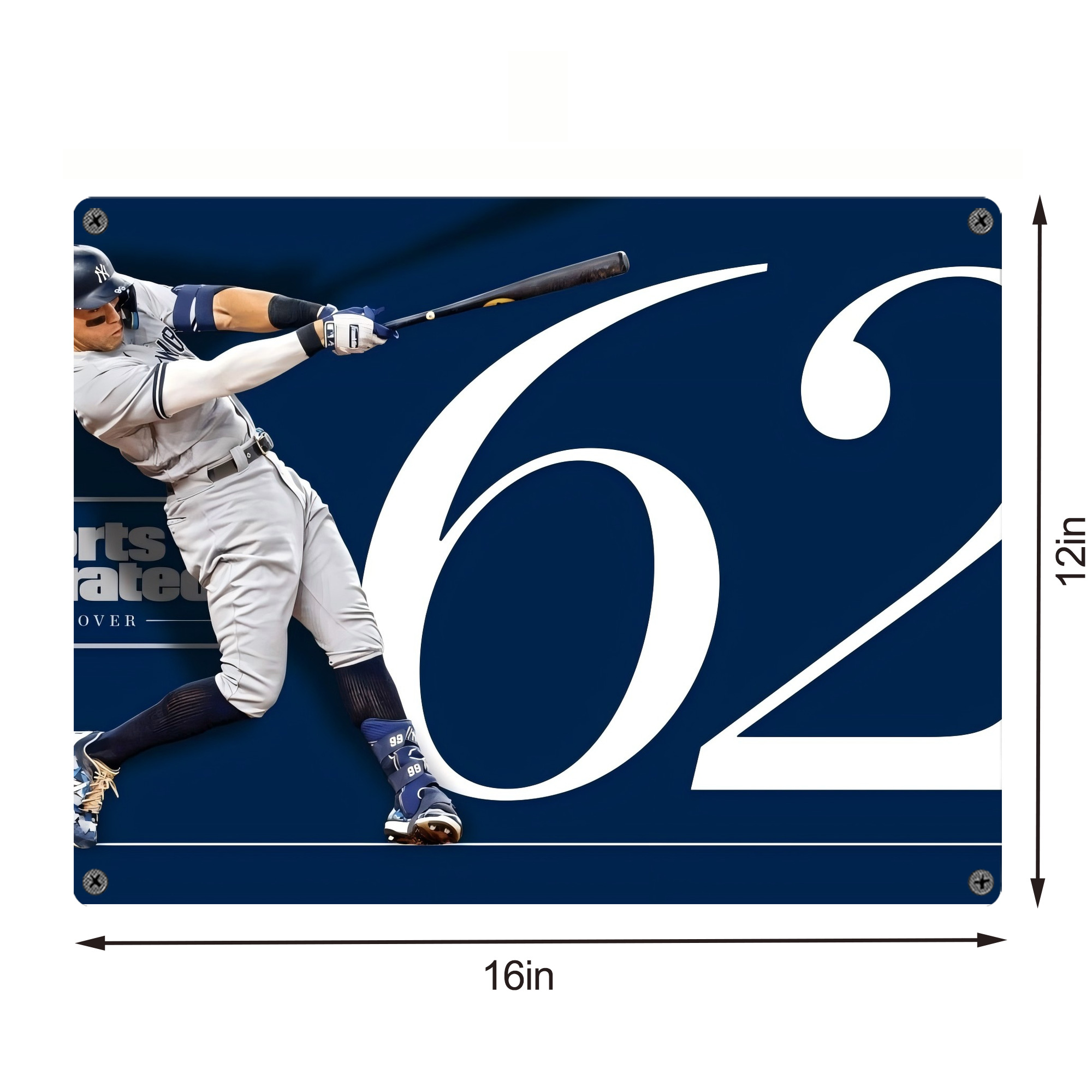 Aaron Judge 62 Home Runs Vintage Metal Tin Sign 16x12 – Full-Print Iron Wall Decor – Durable, Fade-Resistant – Easy To Hang – Ideal For Home, Bar, Kitchen & Office Decor
