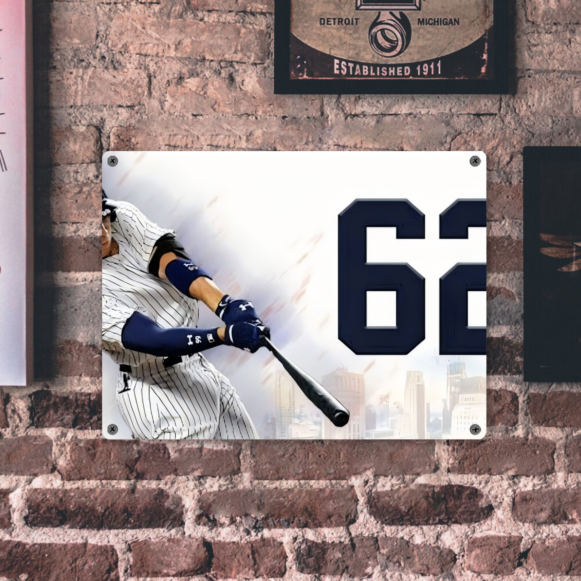 Aaron Judge 62 Home Runs Vintage Metal Tin Sign 16x12 – Full-Print Iron Wall Decor – Durable, Fade-Resistant – Easy To Hang – Ideal For Home, Bar, Kitchen & Office Decor