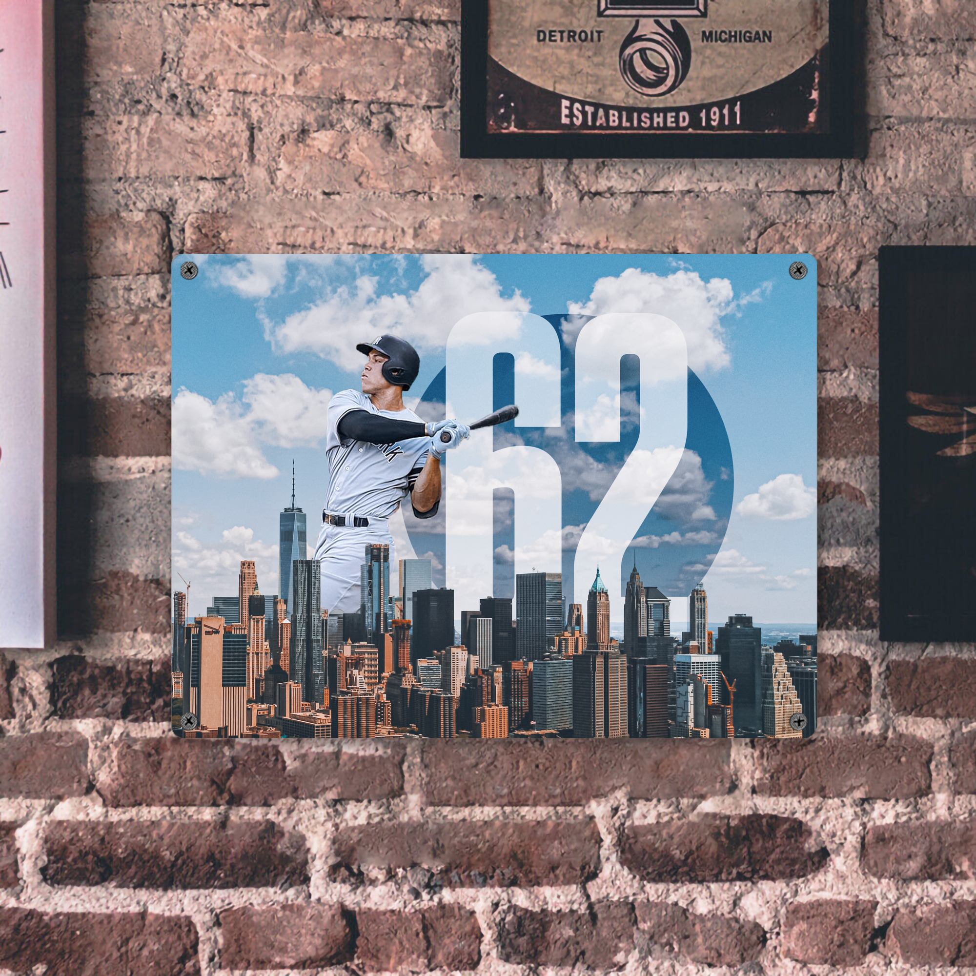 Aaron Judge 62 Home Runs Vintage Metal Tin Sign 16x12 – Full-Print Iron Wall Decor – Durable, Fade-Resistant – Easy To Hang – Ideal For Home, Bar, Kitchen & Office Decor