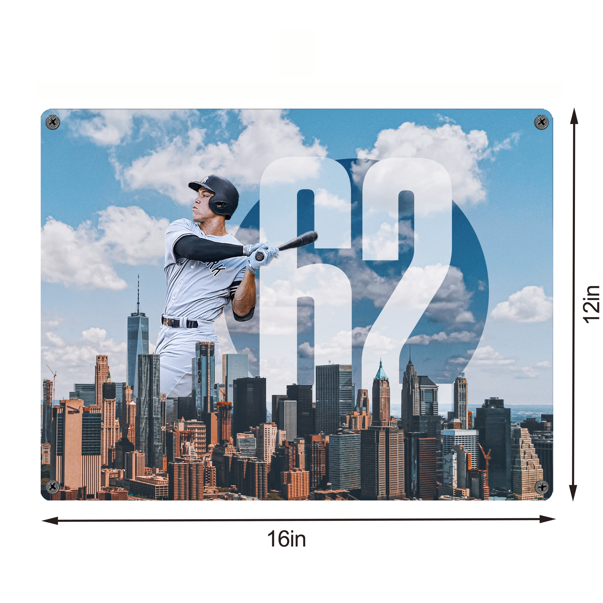 Aaron Judge 62 Home Runs Vintage Metal Tin Sign 16x12 – Full-Print Iron Wall Decor – Durable, Fade-Resistant – Easy To Hang – Ideal For Home, Bar, Kitchen & Office Decor
