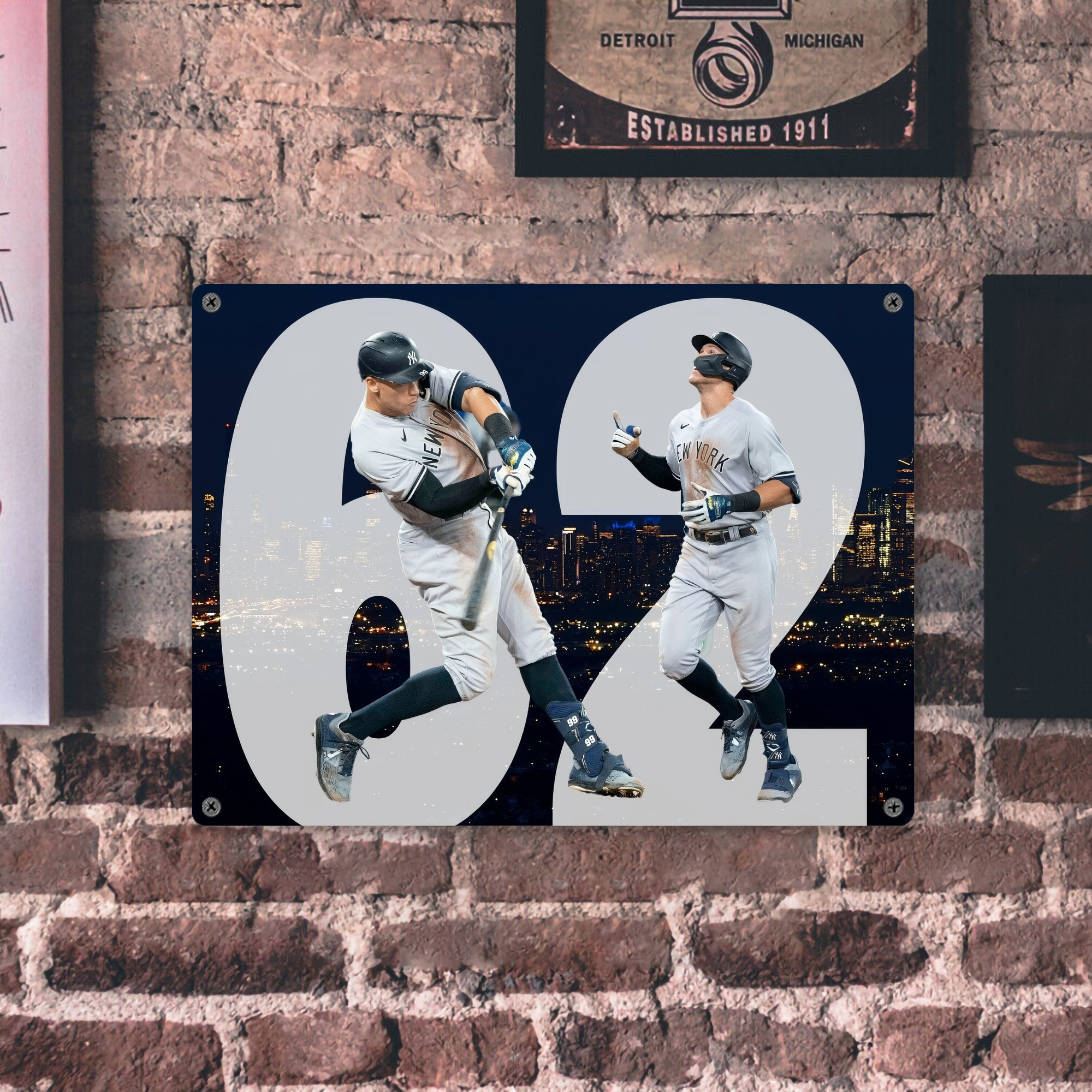 Aaron Judge 62 Home Runs Vintage Metal Tin Sign 16x12 – Full-Print Iron Wall Decor – Durable, Fade-Resistant – Easy To Hang – Ideal For Home, Bar, Kitchen & Office Decor