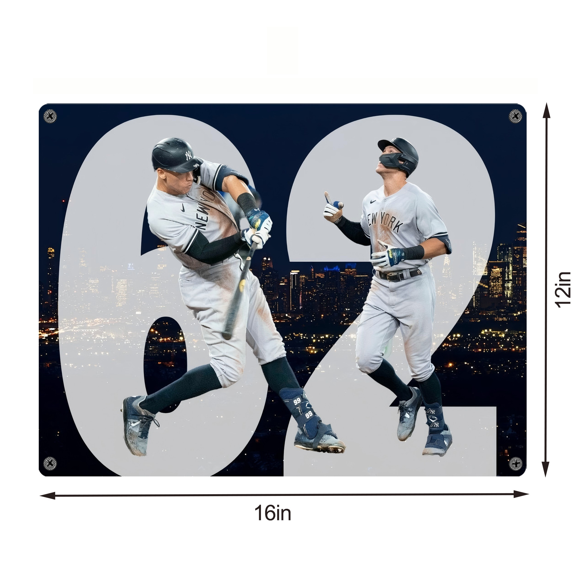 Aaron Judge 62 Home Runs Vintage Metal Tin Sign 16x12 – Full-Print Iron Wall Decor – Durable, Fade-Resistant – Easy To Hang – Ideal For Home, Bar, Kitchen & Office Decor