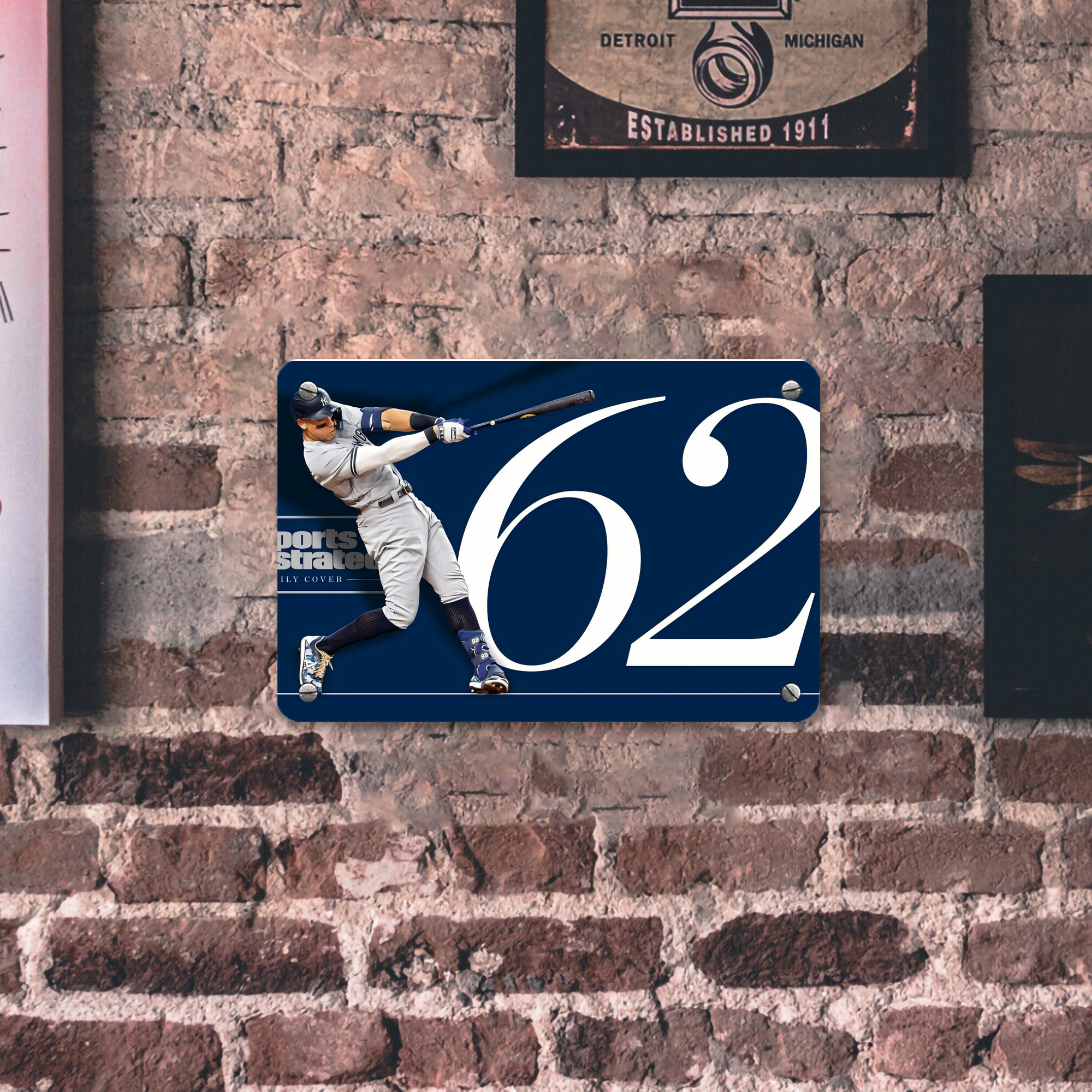 Aaron Judge 62 Home Runs Metal Tin Sign 12x8inch - Premium Full-Print Decorative Wall Art, Durable Rust-Resistant Metal Plaque For Living Room, Bedroom, Kitchen, Office, Bar Décor