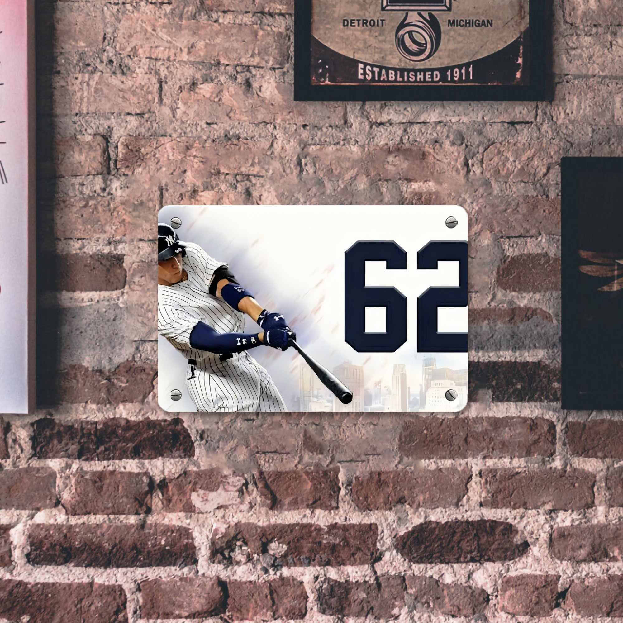 Aaron Judge 62 Home Runs Metal Tin Sign 12x8inch - Premium Full-Print Decorative Wall Art, Durable Rust-Resistant Metal Plaque For Living Room, Bedroom, Kitchen, Office, Bar Décor