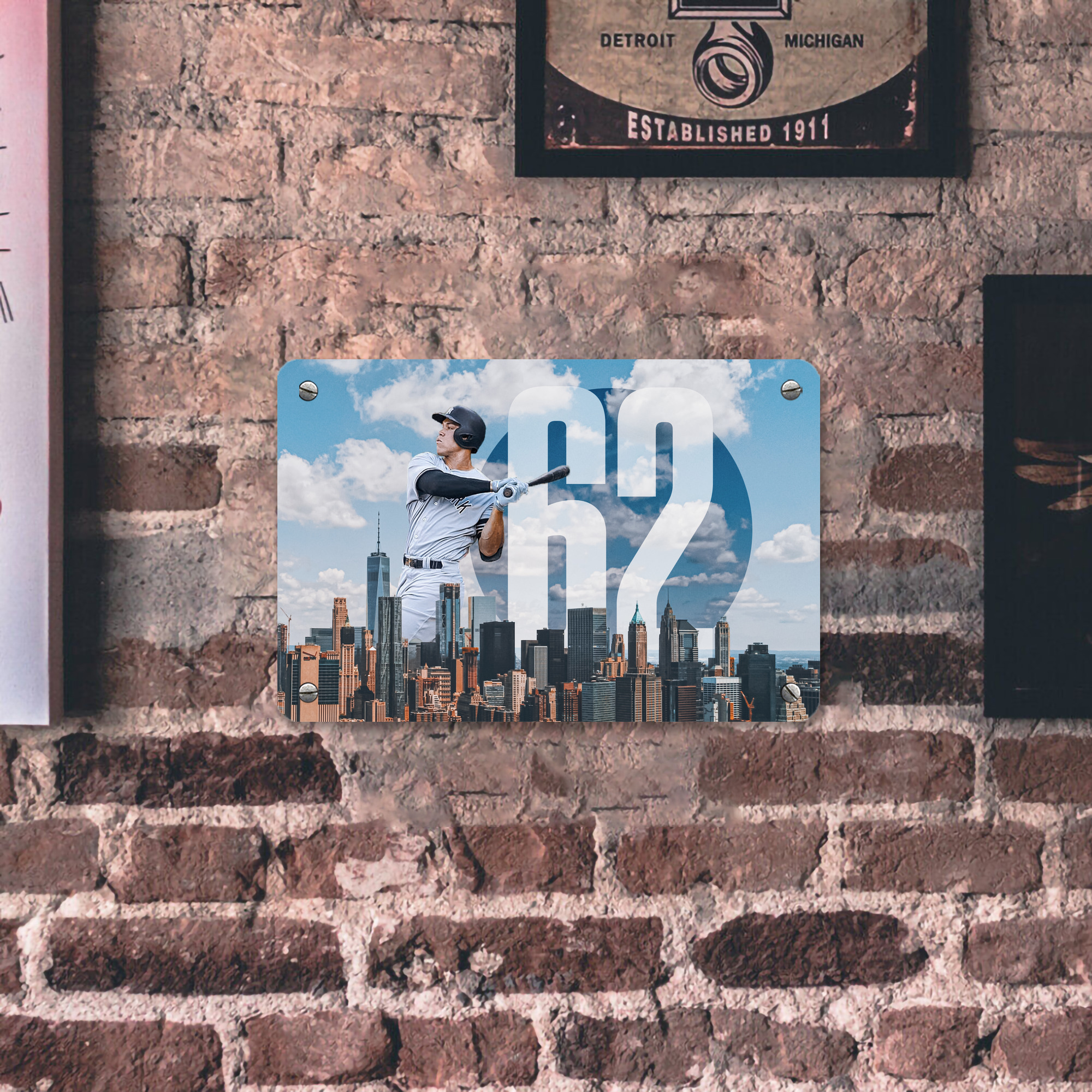 Aaron Judge 62 Home Runs Metal Tin Sign 12x8inch - Premium Full-Print Decorative Wall Art, Durable Rust-Resistant Metal Plaque For Living Room, Bedroom, Kitchen, Office, Bar Décor