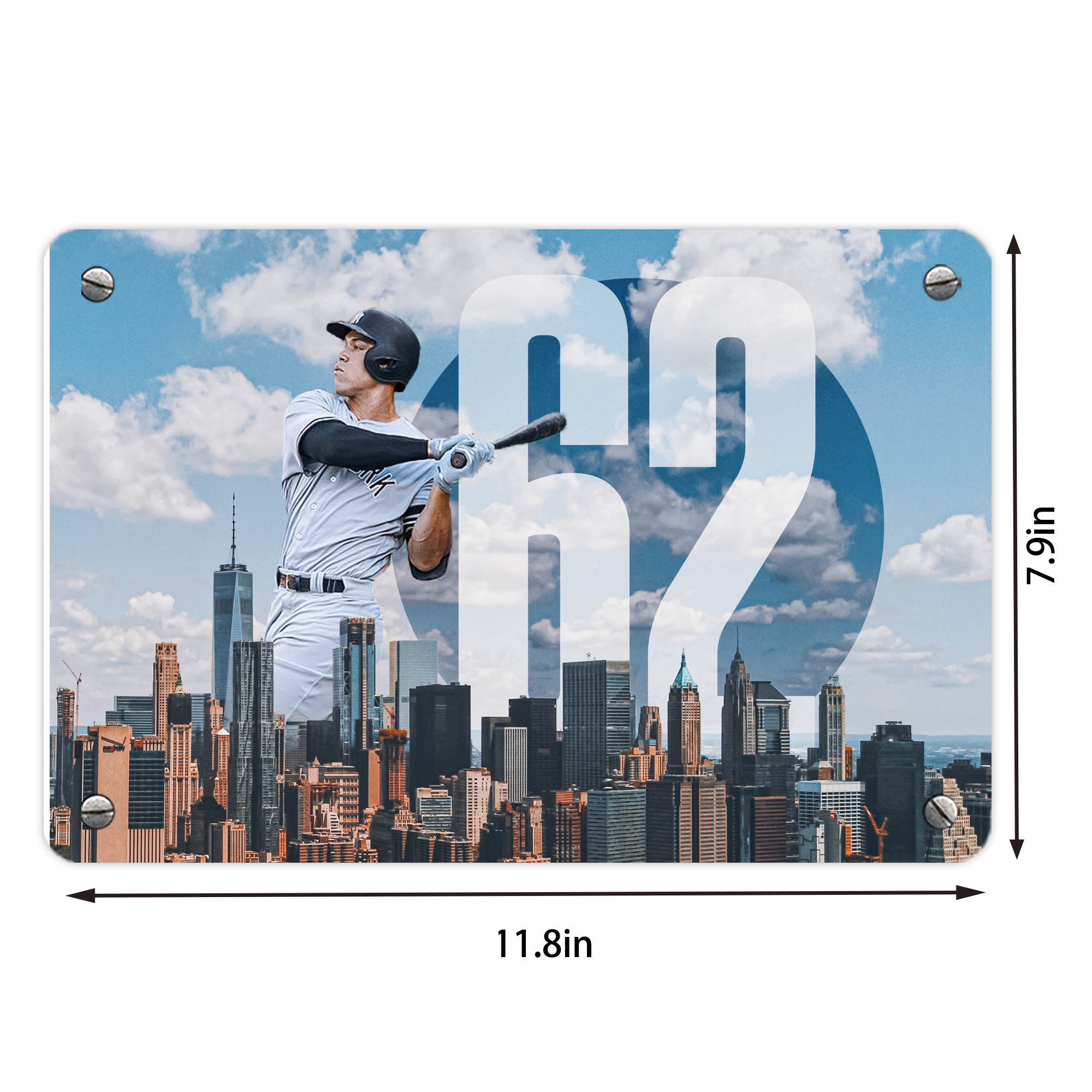 Aaron Judge 62 Home Runs Metal Tin Sign 12x8inch - Premium Full-Print Decorative Wall Art, Durable Rust-Resistant Metal Plaque For Living Room, Bedroom, Kitchen, Office, Bar Décor