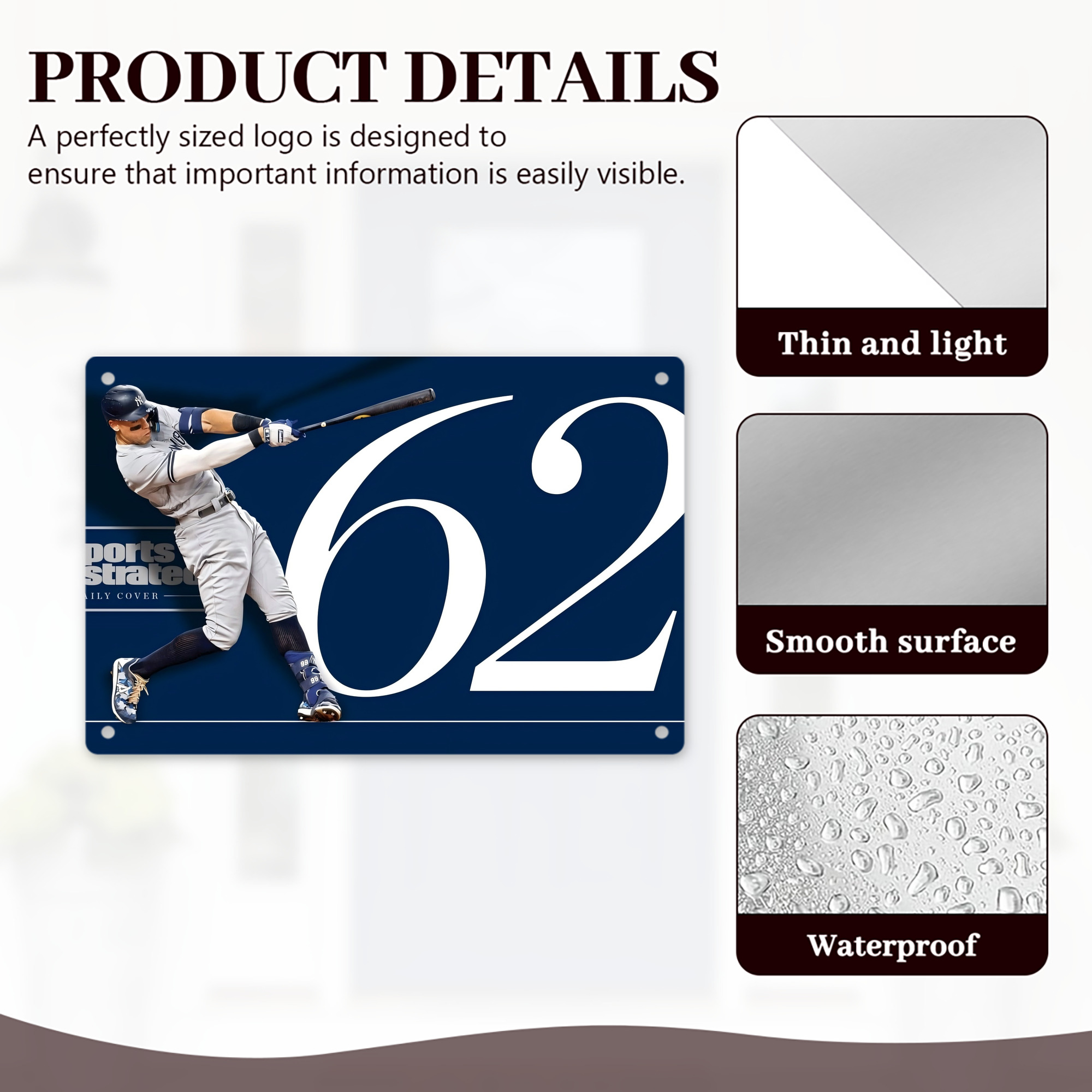 Aaron Judge 62 Home Runs Decorative Aluminum Plaque – Horizontal Design – Durable, Stylish, Easy To Install – Ideal For Home, Office, Bar, And More