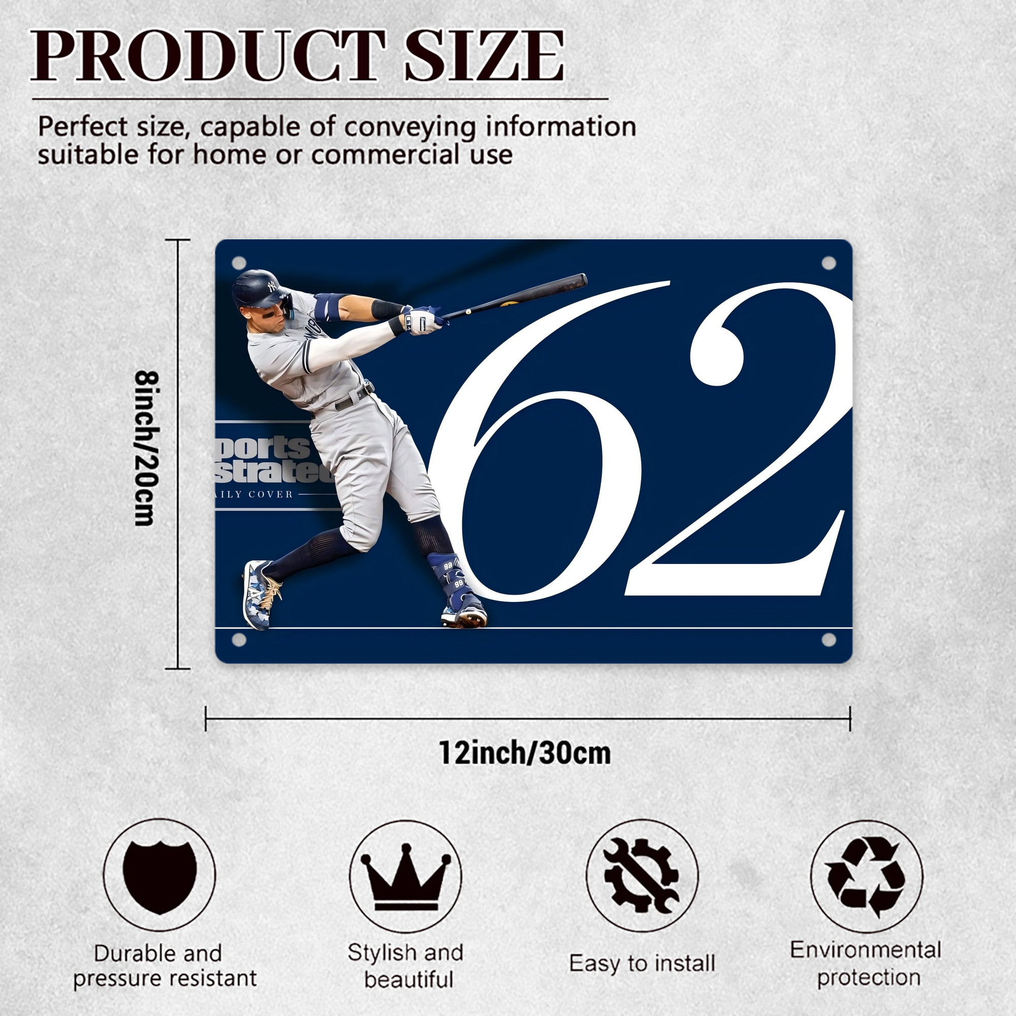 Aaron Judge 62 Home Runs Decorative Aluminum Plaque – Horizontal Design – Durable, Stylish, Easy To Install – Ideal For Home, Office, Bar, And More