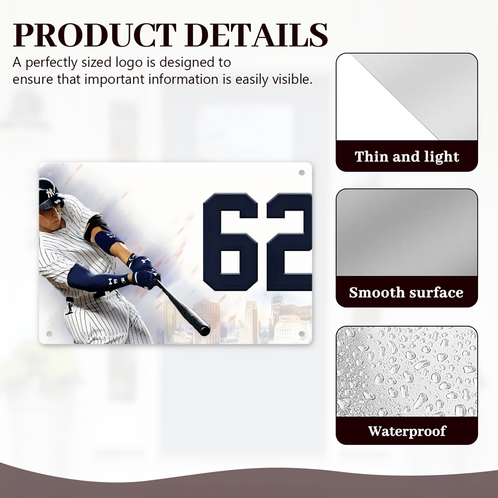 Aaron Judge 62 Home Runs Decorative Aluminum Plaque – Horizontal Design – Durable, Stylish, Easy To Install – Ideal For Home, Office, Bar, And More