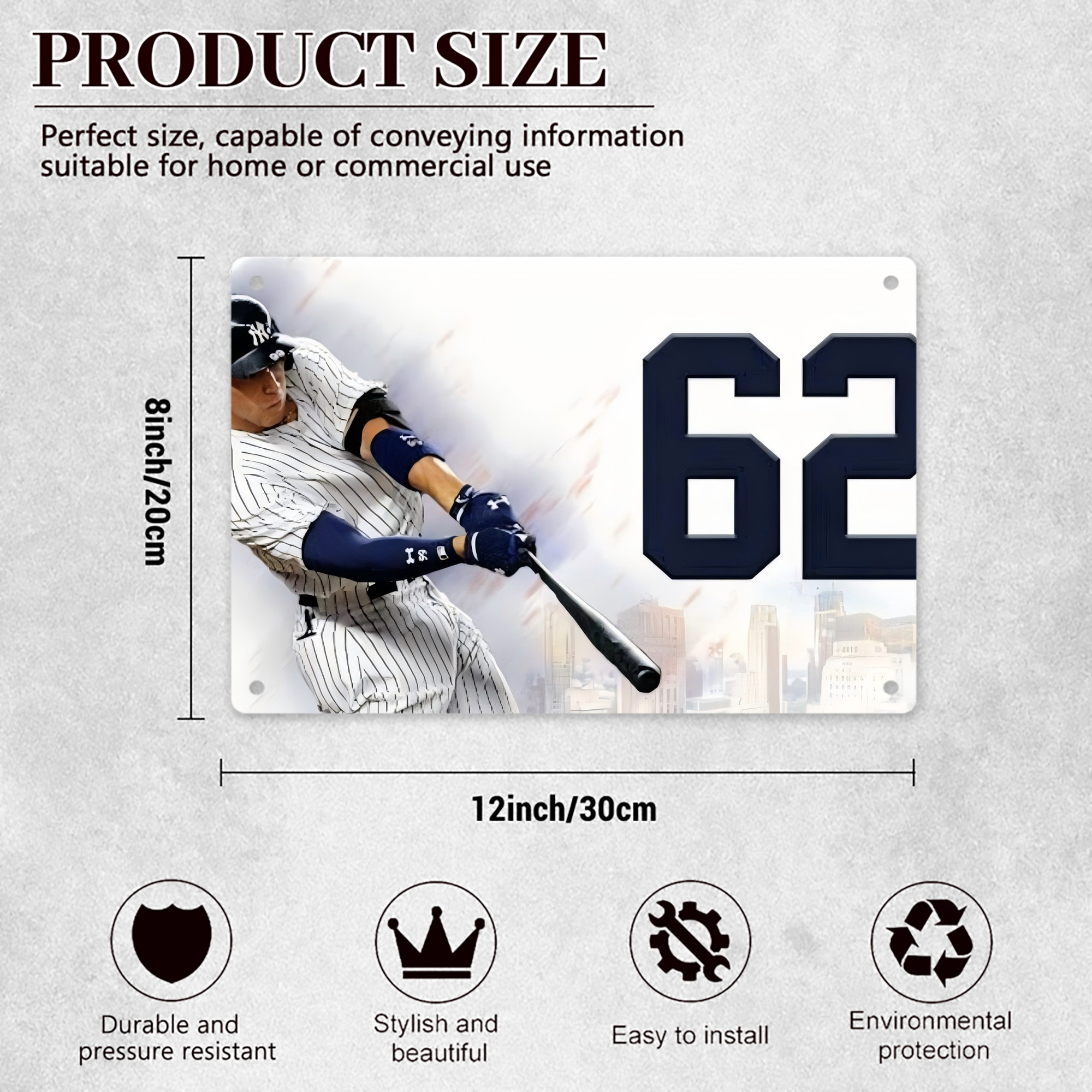 Aaron Judge 62 Home Runs Decorative Aluminum Plaque – Horizontal Design – Durable, Stylish, Easy To Install – Ideal For Home, Office, Bar, And More