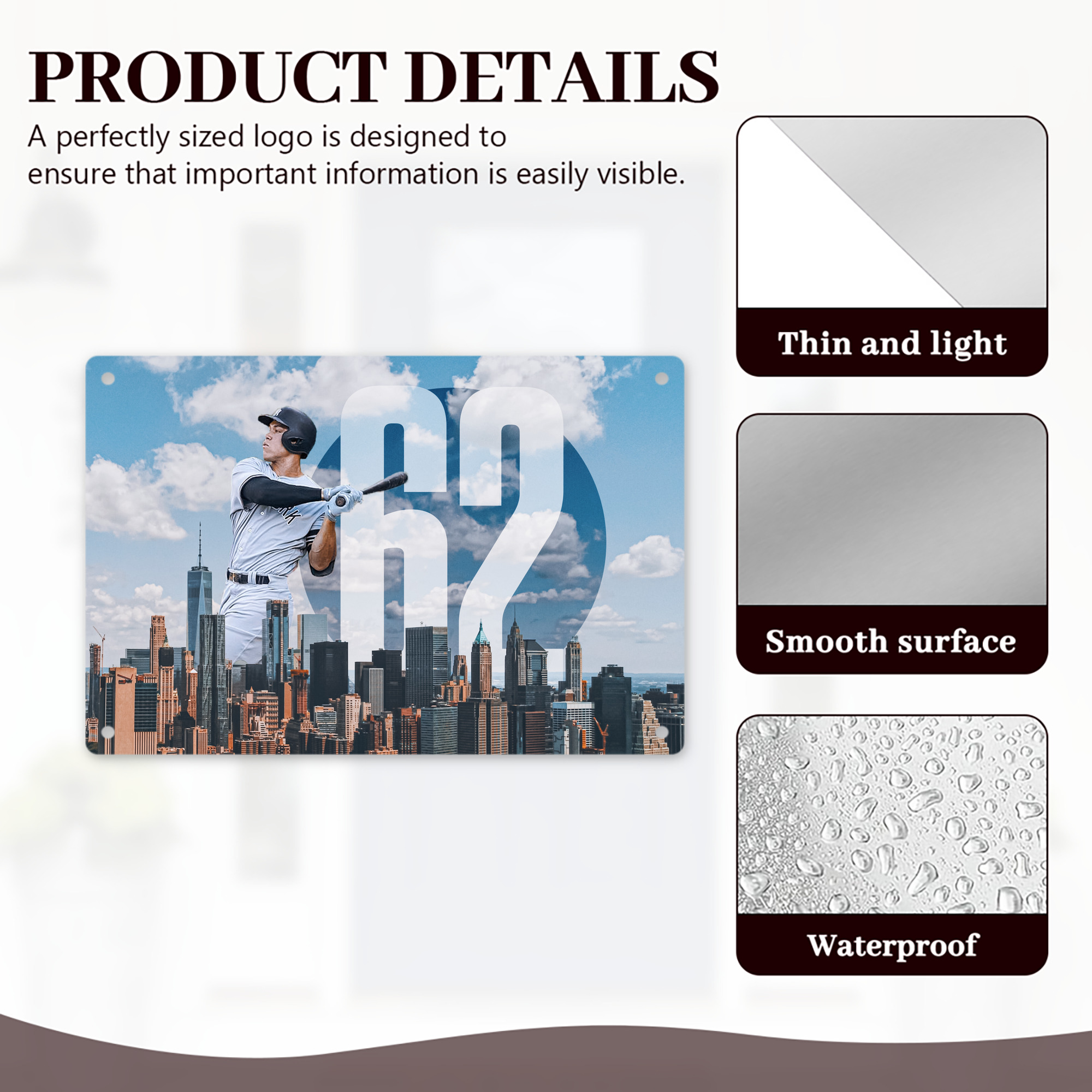 Aaron Judge 62 Home Runs Decorative Aluminum Plaque – Horizontal Design – Durable, Stylish, Easy To Install – Ideal For Home, Office, Bar, And More