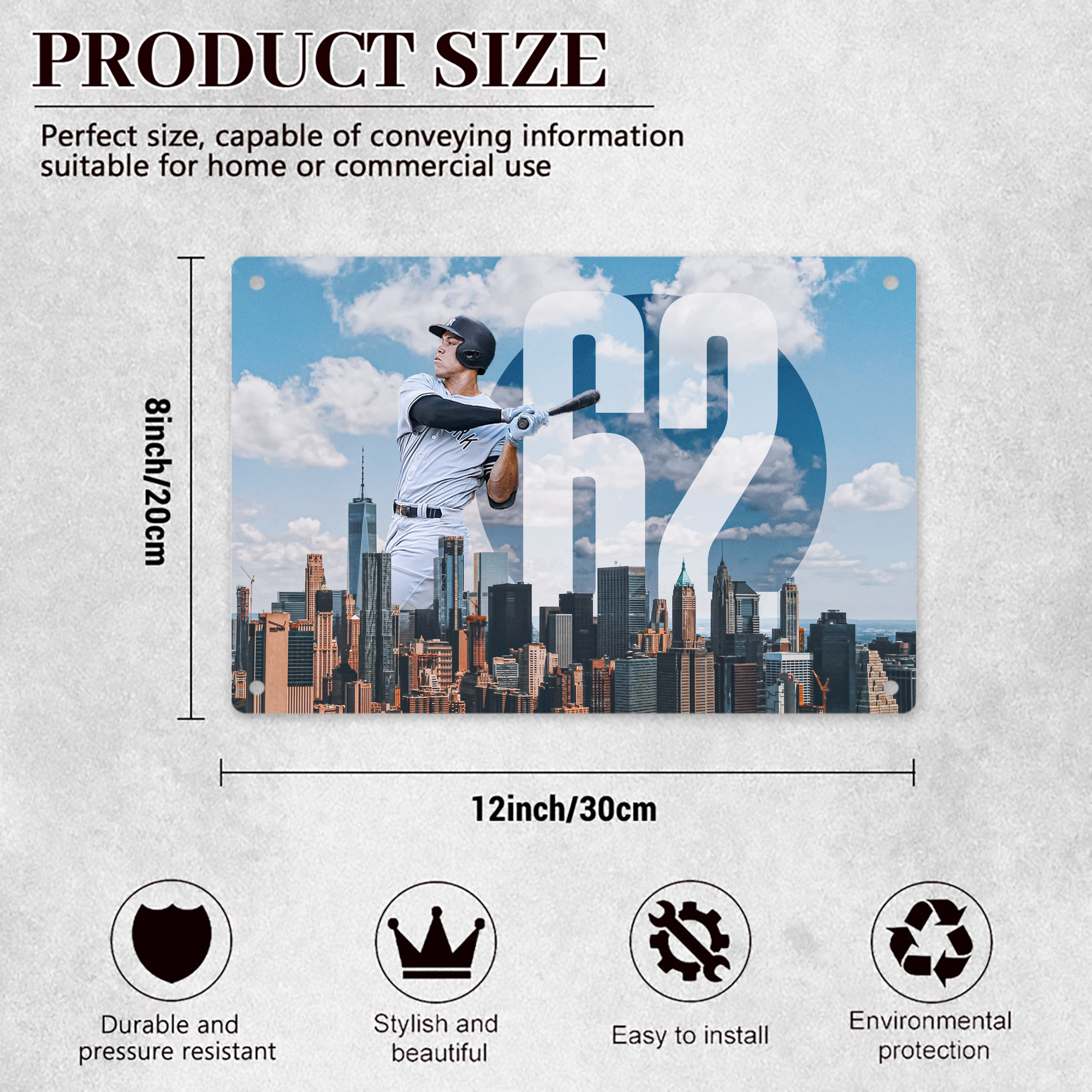 Aaron Judge 62 Home Runs Decorative Aluminum Plaque – Horizontal Design – Durable, Stylish, Easy To Install – Ideal For Home, Office, Bar, And More