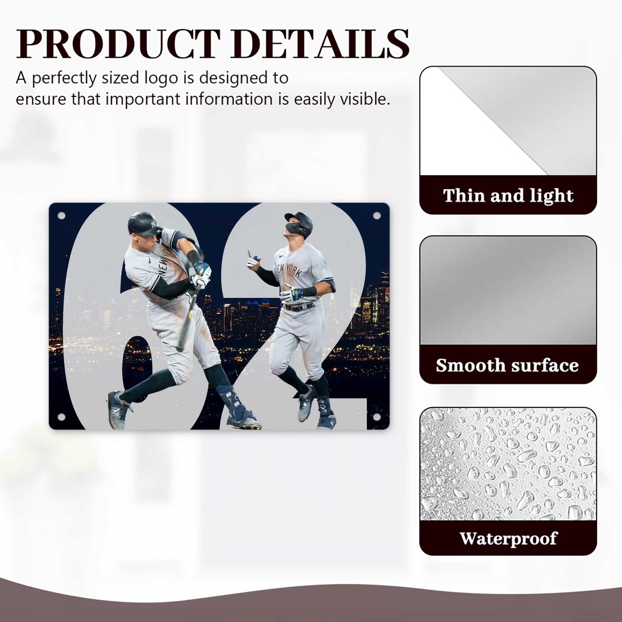 Aaron Judge 62 Home Runs Decorative Aluminum Plaque – Horizontal Design – Durable, Stylish, Easy To Install – Ideal For Home, Office, Bar, And More