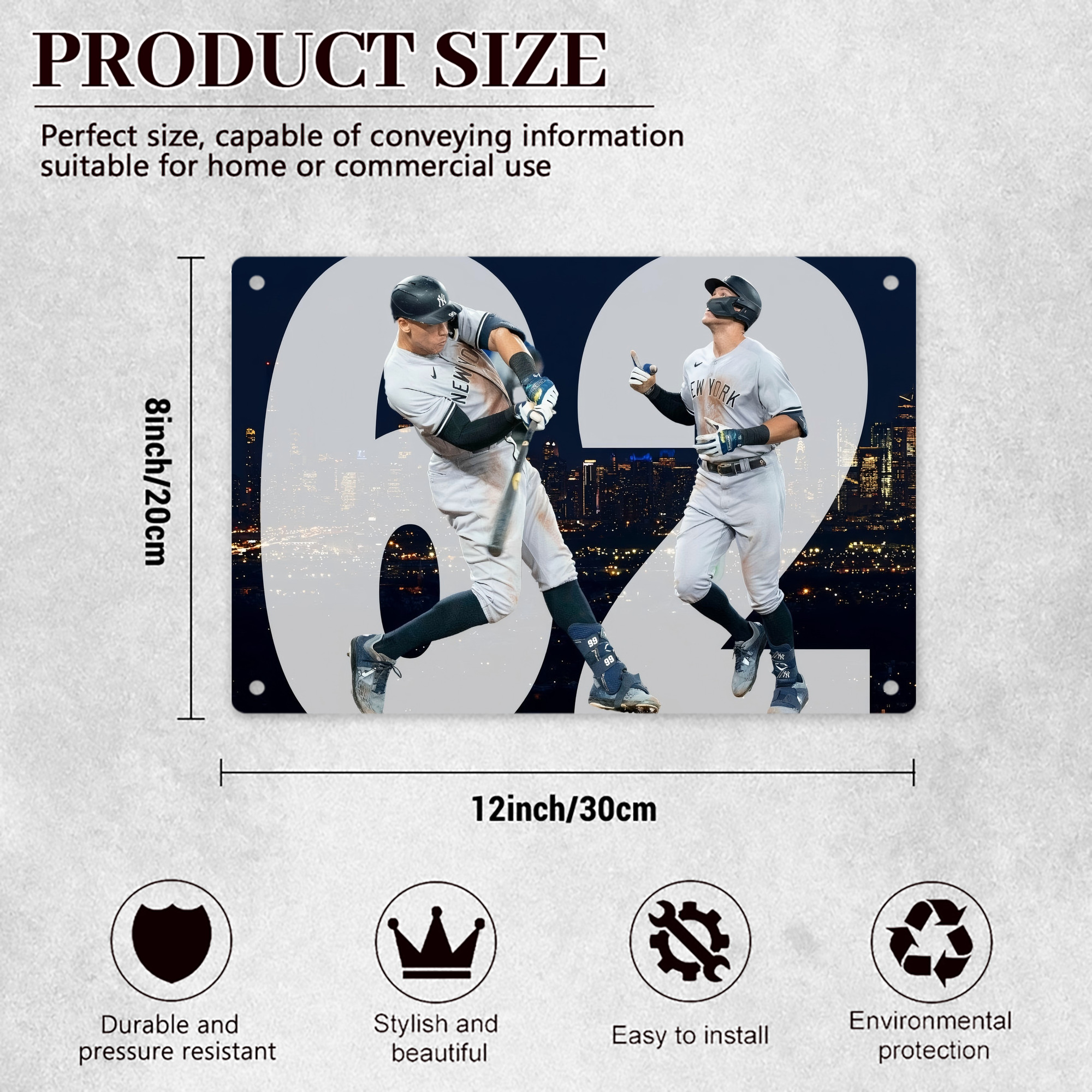 Aaron Judge 62 Home Runs Decorative Aluminum Plaque – Horizontal Design – Durable, Stylish, Easy To Install – Ideal For Home, Office, Bar, And More