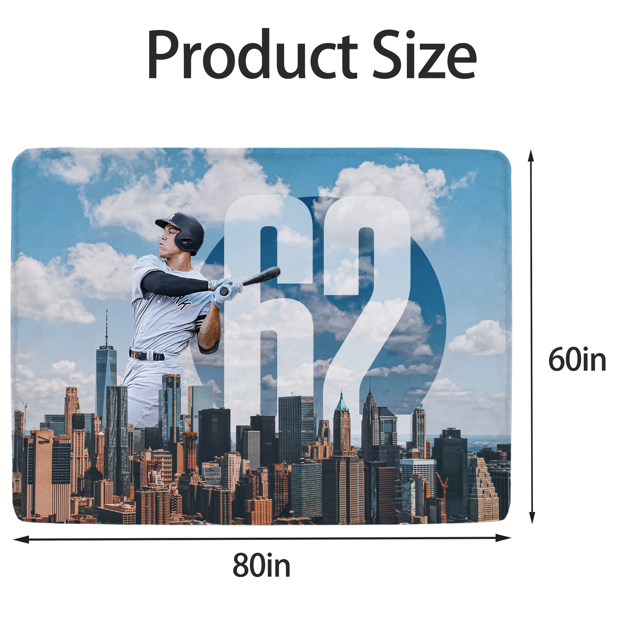 Aaron Judge 62 Home Runs Soft Fleece Throw Blanket 60 X 80 Inch – Super Soft, Lightweight, And Durable – Perfect For Sofa, Bed, Camping, And More – Ideal Gift For Family And Friends