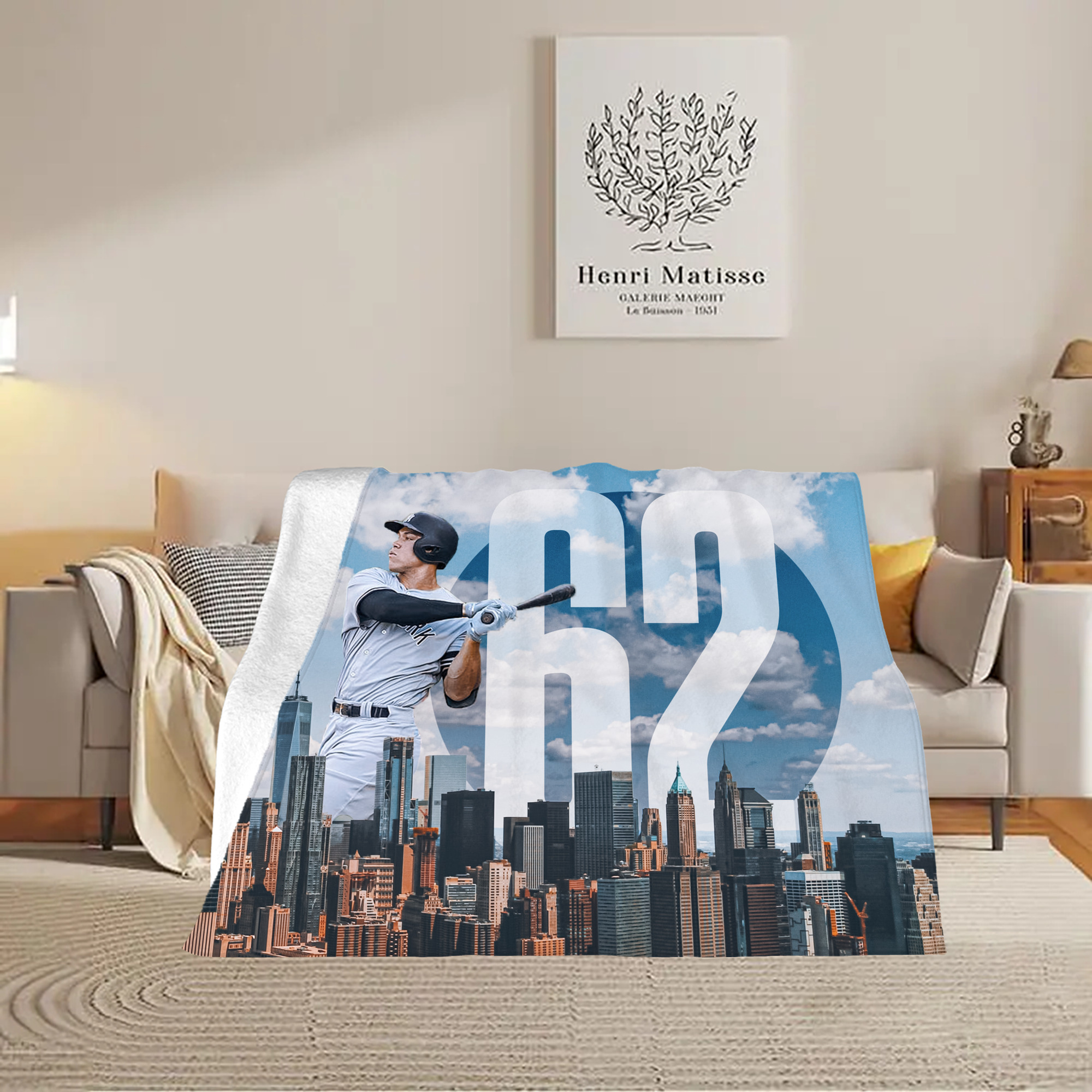 Aaron Judge 62 Home Runs Soft Fleece Throw Blanket 60 X 80 Inch – Super Soft, Lightweight, And Durable – Perfect For Sofa, Bed, Camping, And More – Ideal Gift For Family And Friends