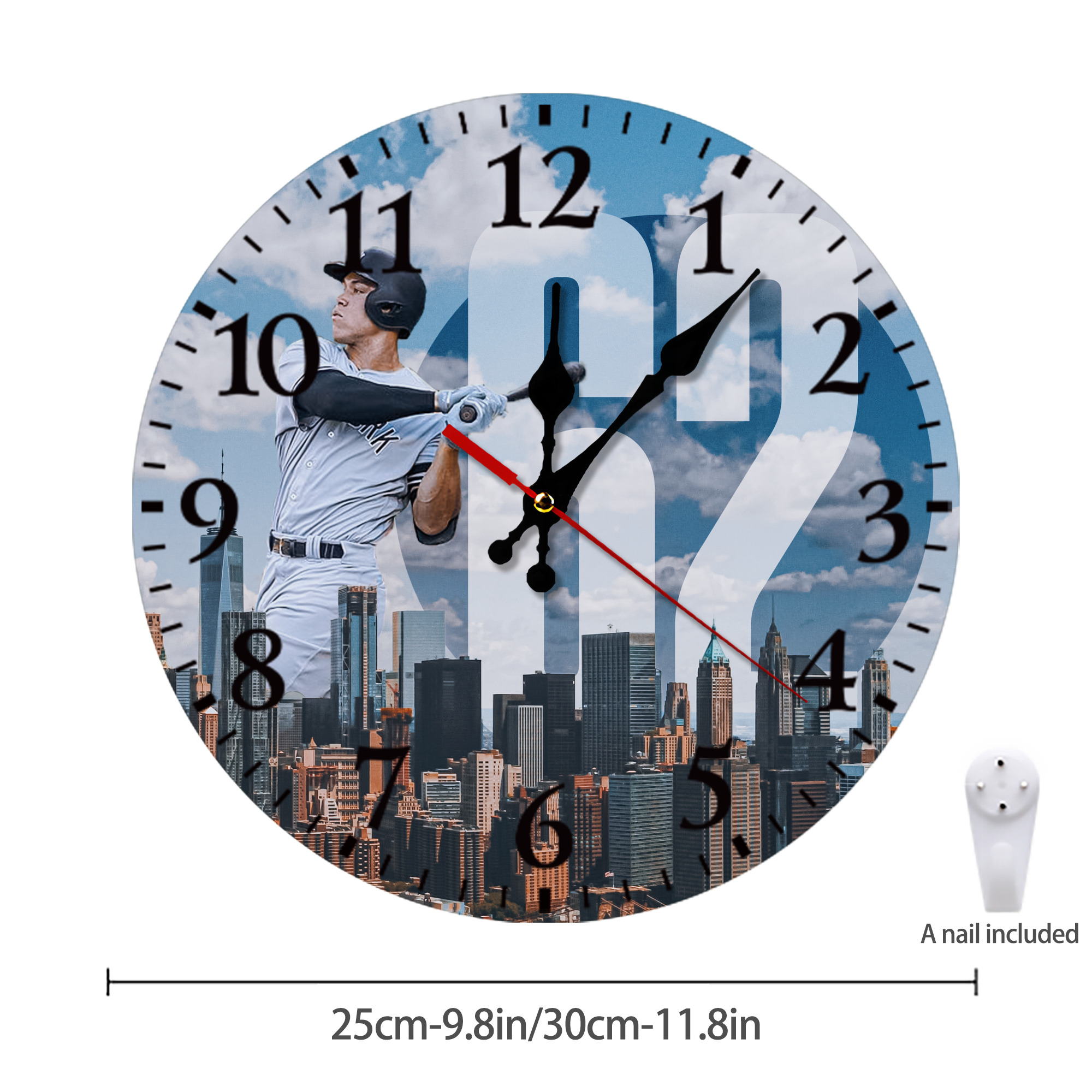Aaron Judge 62 Home Runs Silent Round Wall Clock – Modern & Stylish DIY Design, Durable Wood Construction, Easy To Install – Perfect For Office, Bedroom, Living Room, And More