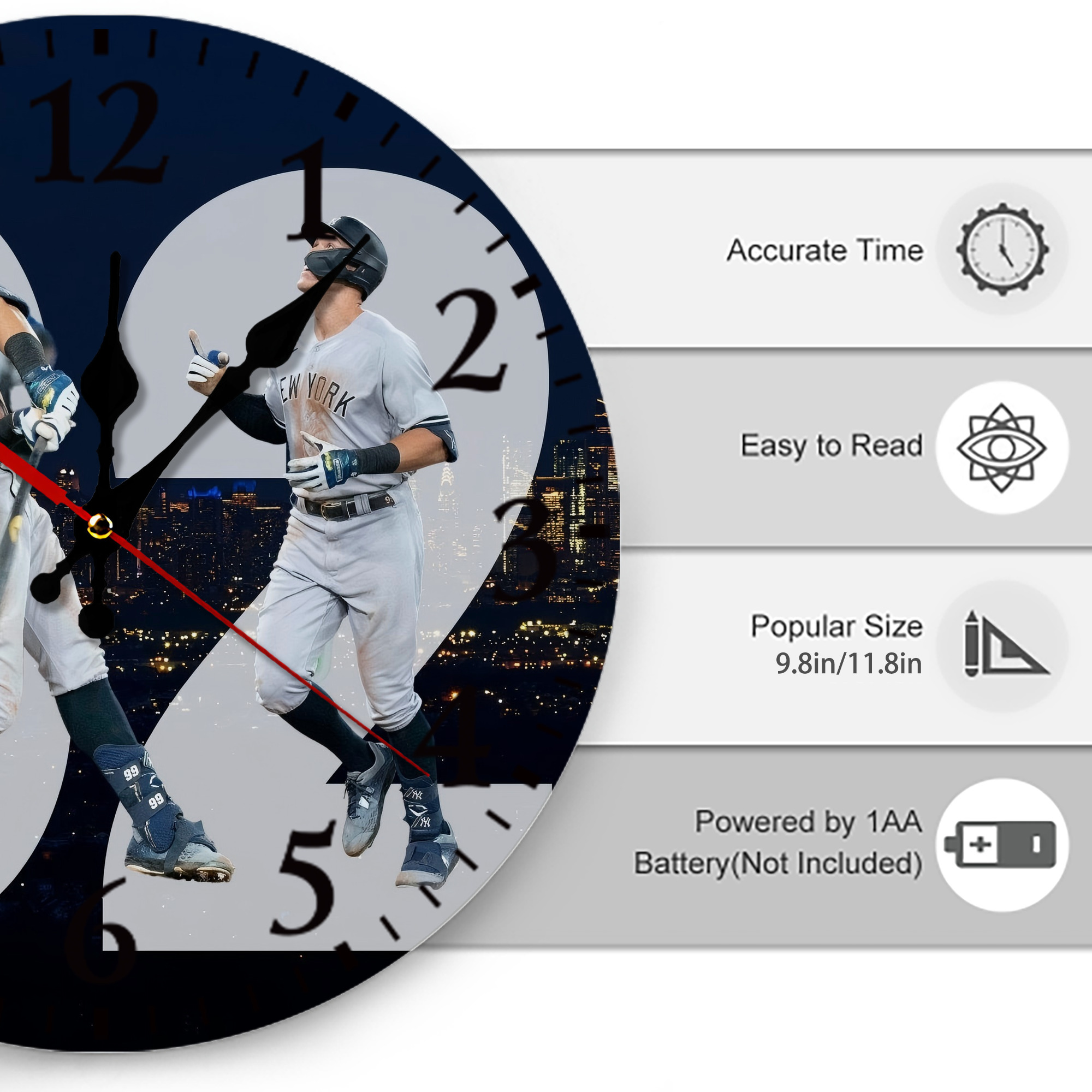 Aaron Judge 62 Home Runs Silent Round Wall Clock – Modern & Stylish DIY Design, Durable Wood Construction, Easy To Install – Perfect For Office, Bedroom, Living Room, And More