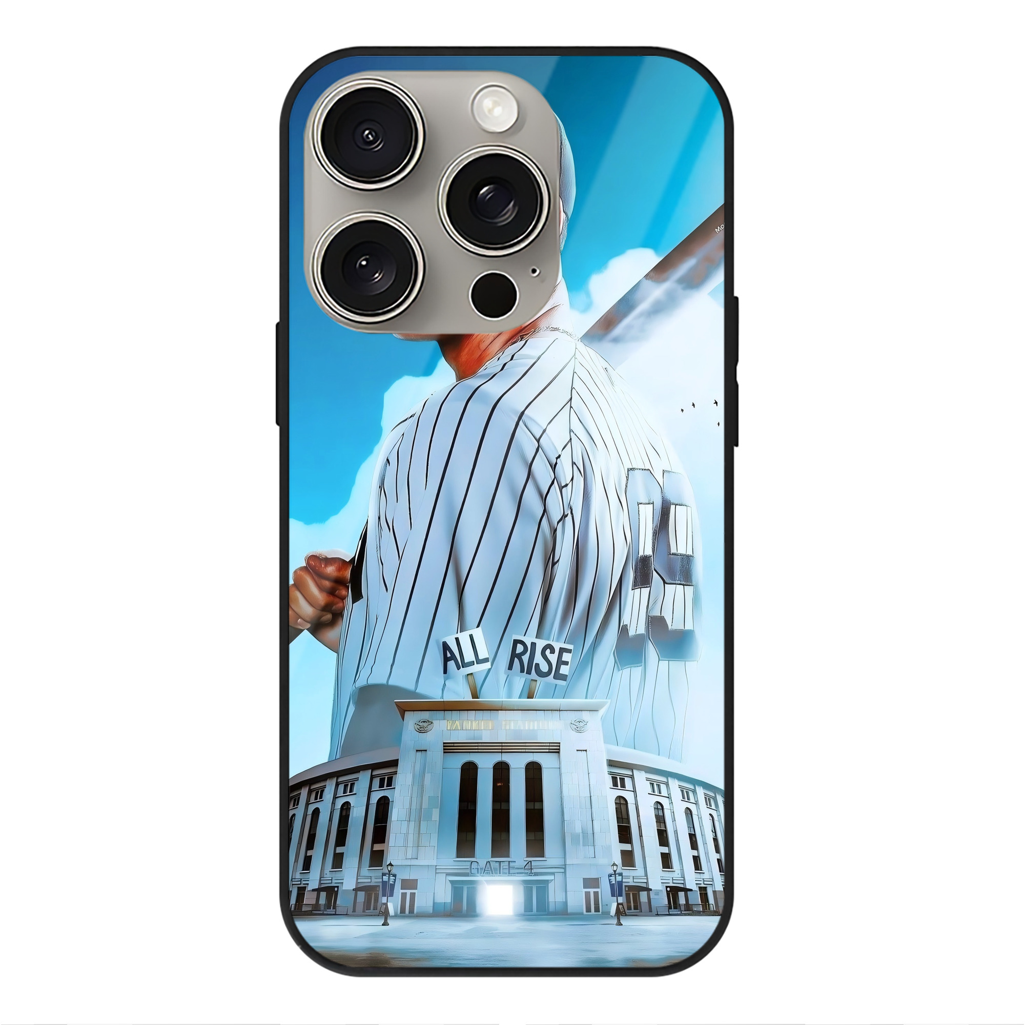 Aaron Judge 99 All Rise IPhone 15 Pro Mirror Phone Case – UV Printed Glass + TPU – Scratch-Resistant, Wireless Charging Compatible, Precise Fit & Stylish Design