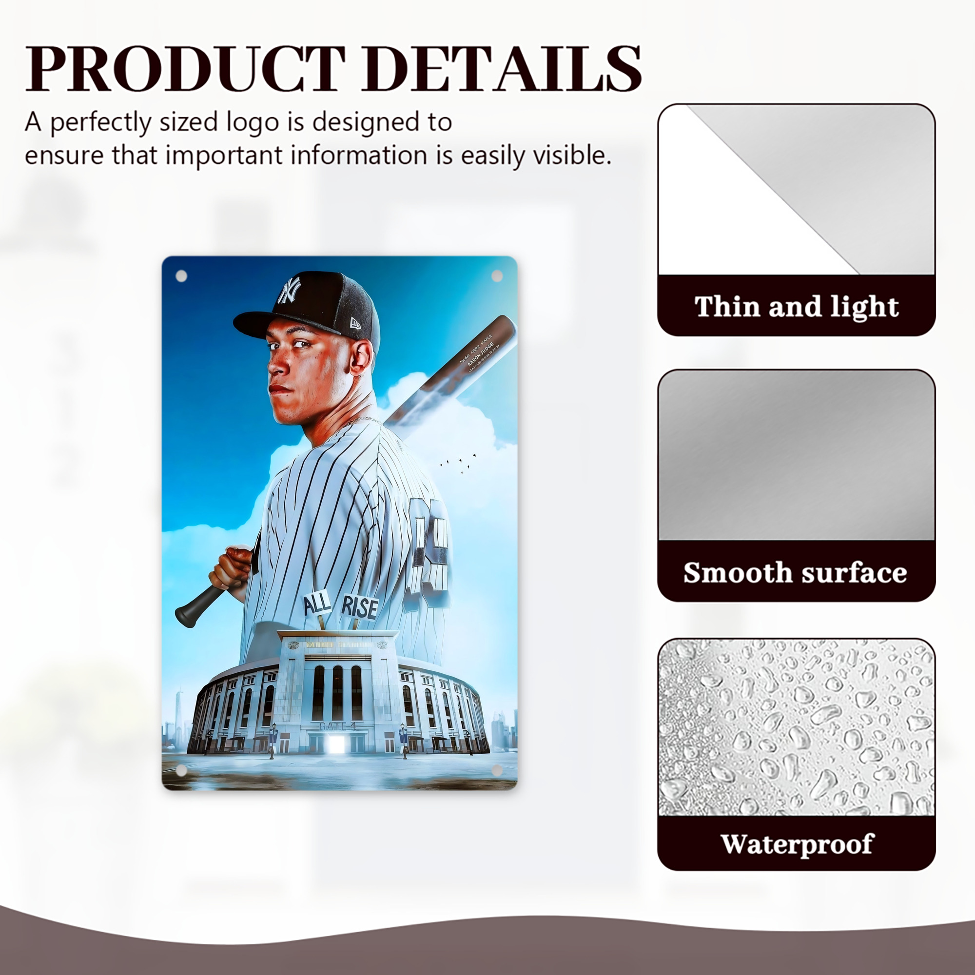 Aaron Judge 99 All Rise 8x12inch Vertical Aluminum Sign - Durable Fade-Resistant Indoor/Outdoor Safety & Information Plaque For Office, Hotel, Restaurant, Bar, Public Spaces