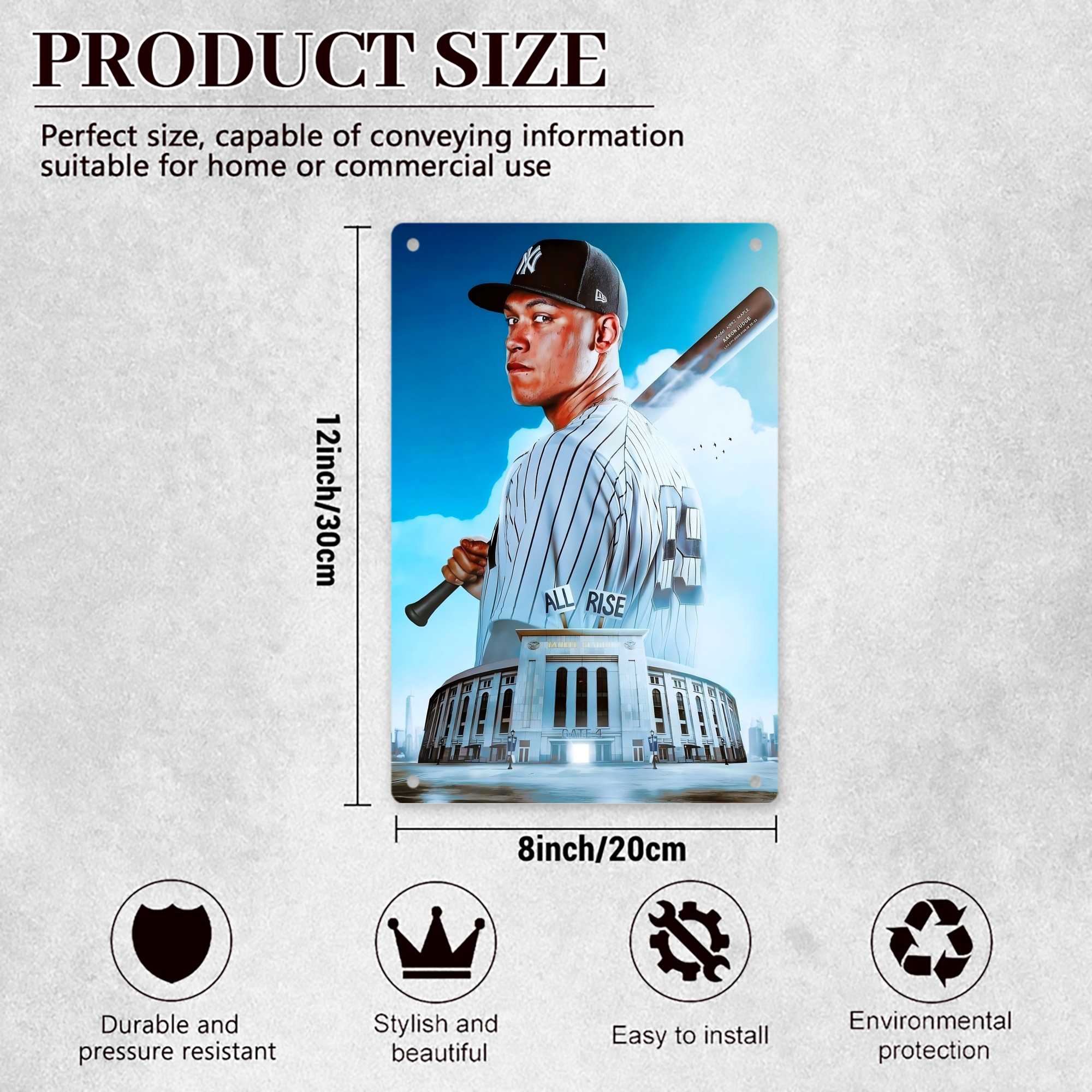 Aaron Judge 99 All Rise 8x12inch Vertical Aluminum Sign - Durable Fade-Resistant Indoor/Outdoor Safety & Information Plaque For Office, Hotel, Restaurant, Bar, Public Spaces