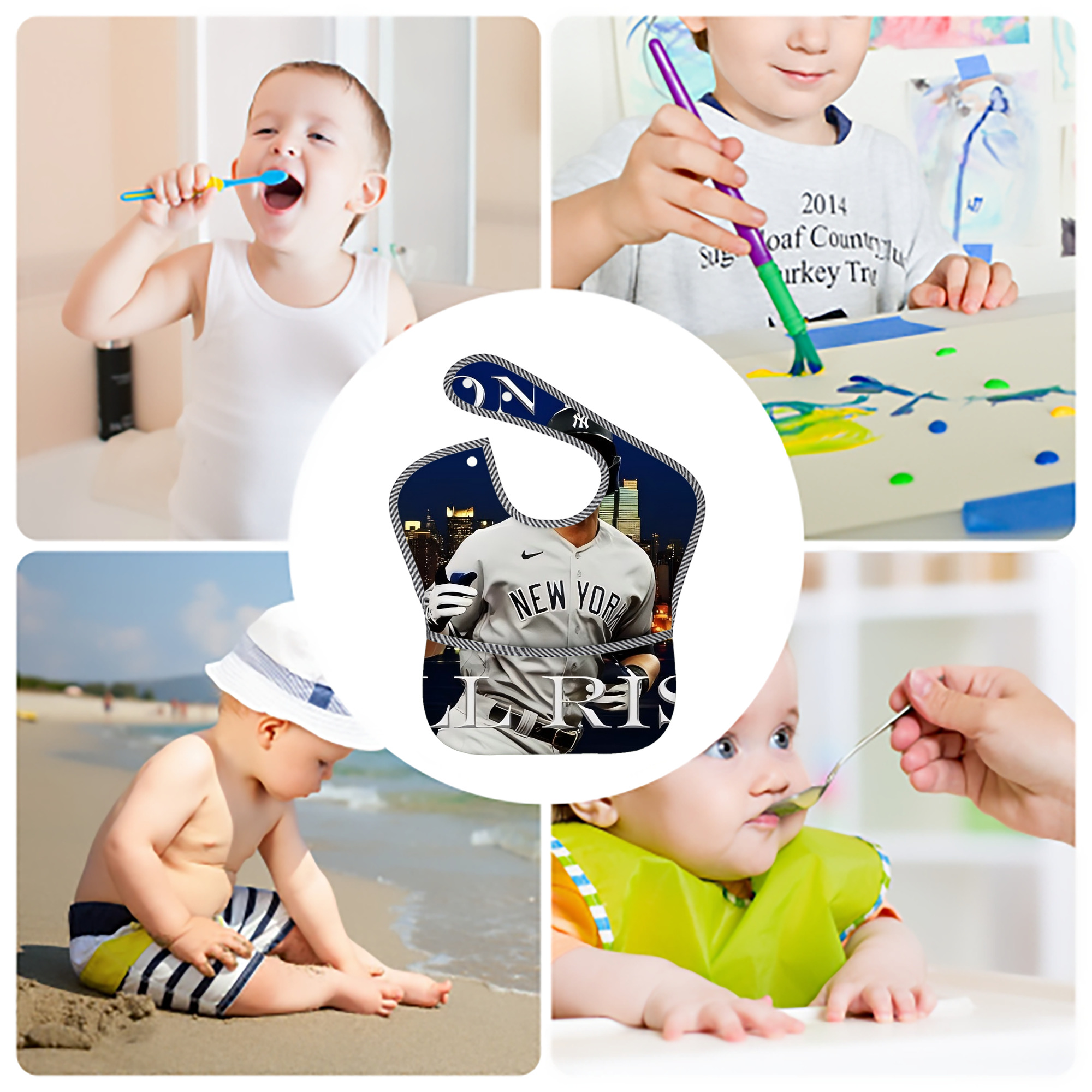 Aaron Judge 99 All Rise Adjustable Waterproof Toddler Bib – Full-Print Durable Polyester – Foldable Crumb Pocket – Easy Snap Closure – Soft