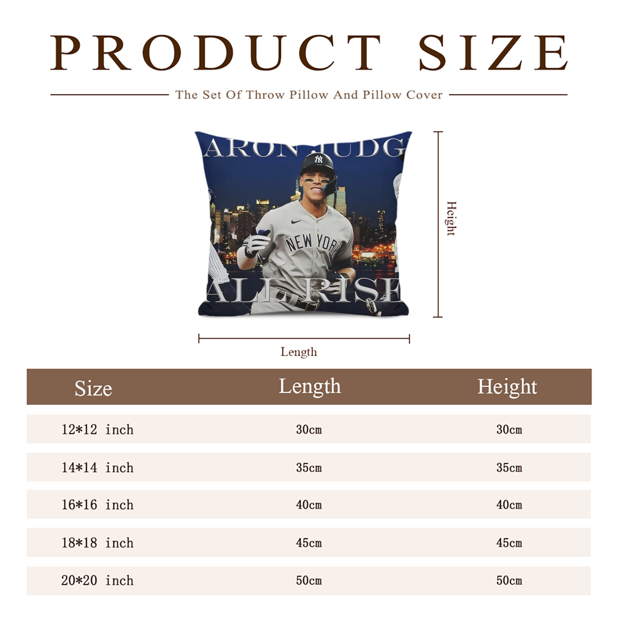 Aaron Judge 99 All Rise Soft Polyester Pillow Cover With Insert – Double-Sided Design, Invisible Zipper, Durable & Breathable – Easy Care Cushion Set