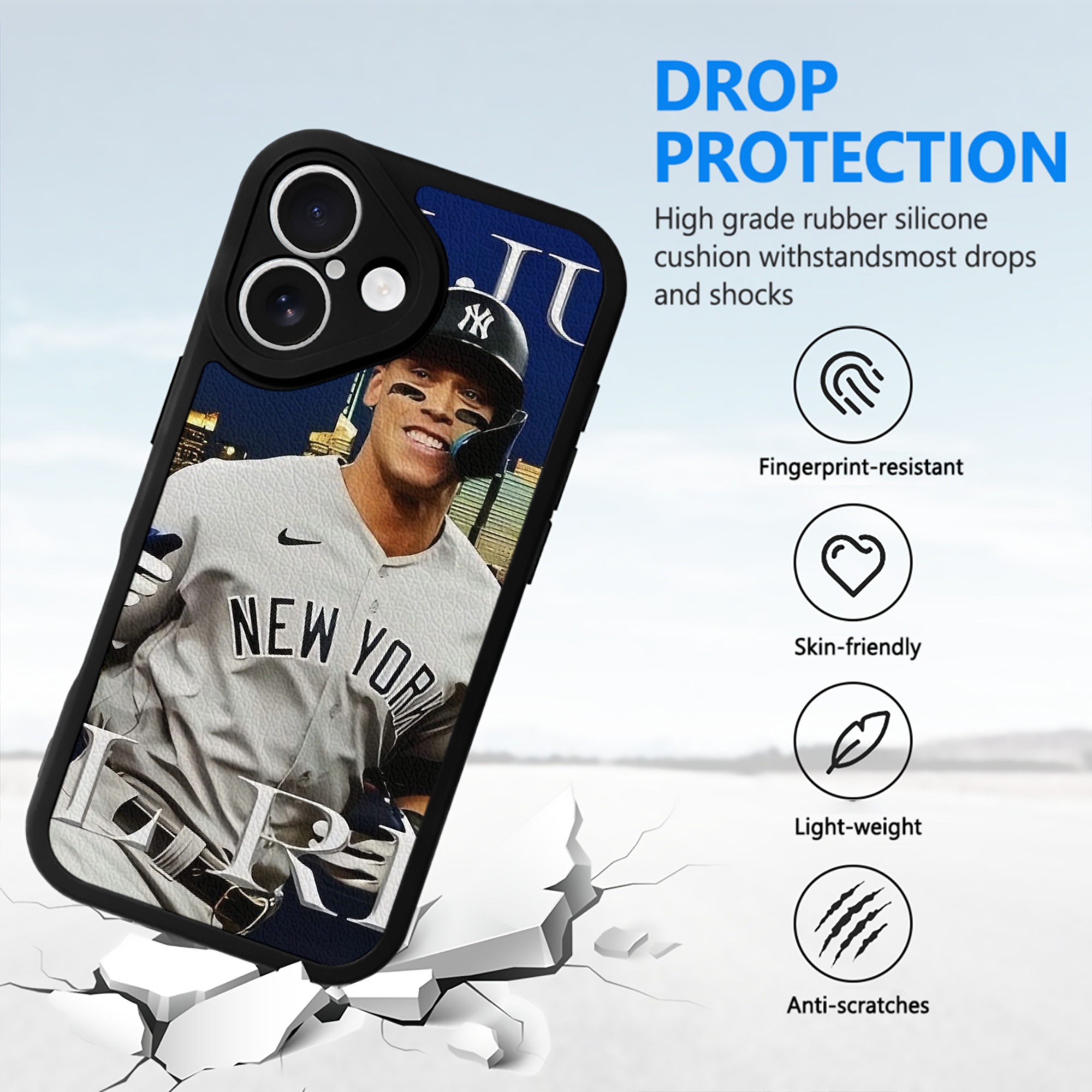 Aaron Judge 99 All Rise IPhone 16 Silicone Leather Case – UV Print, Lambskin Texture – Perfect Fit, Wireless Charging Compatible, Scratch Resistant, Precise Cutouts – Stylish Protection For IPhone 16