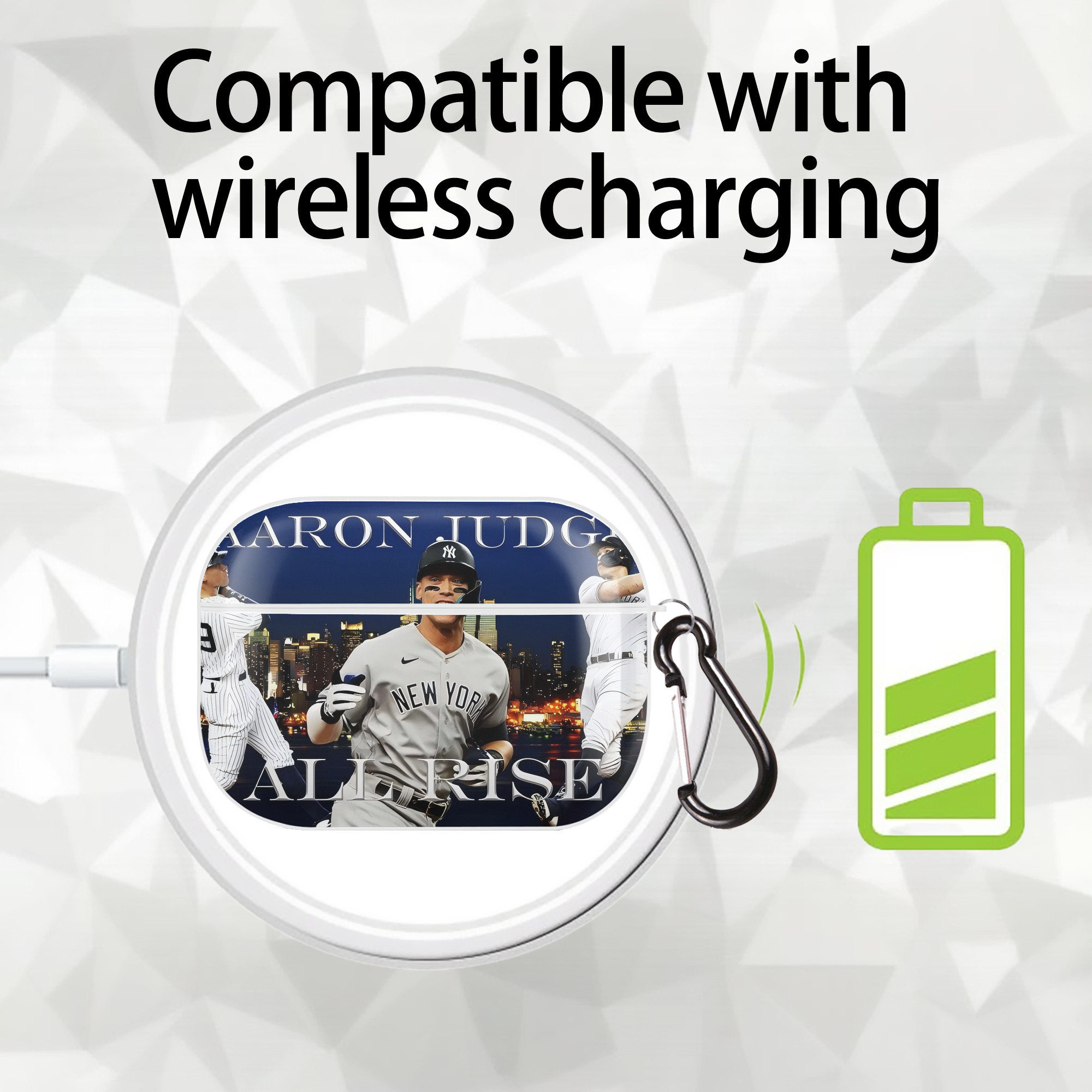 Aaron Judge 99 All Rise AirPods Pro Hard Case White With Keychain, Durable Flexible PC, Precise Cutouts, Anti-Fingerprint, Yellowing & Scratch Resistant, Full Protection, Washable