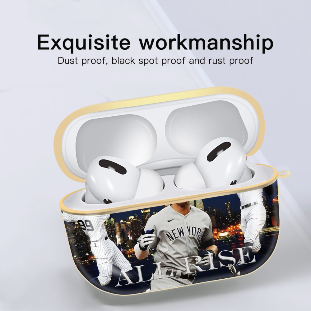 Aaron Judge 99 All Rise Luxury Gold AirPods Pro Case With Keychain, Flexible PC Material, Full Protection, Precise Cutouts, Anti-Fingerprint, Washable, Durable Design