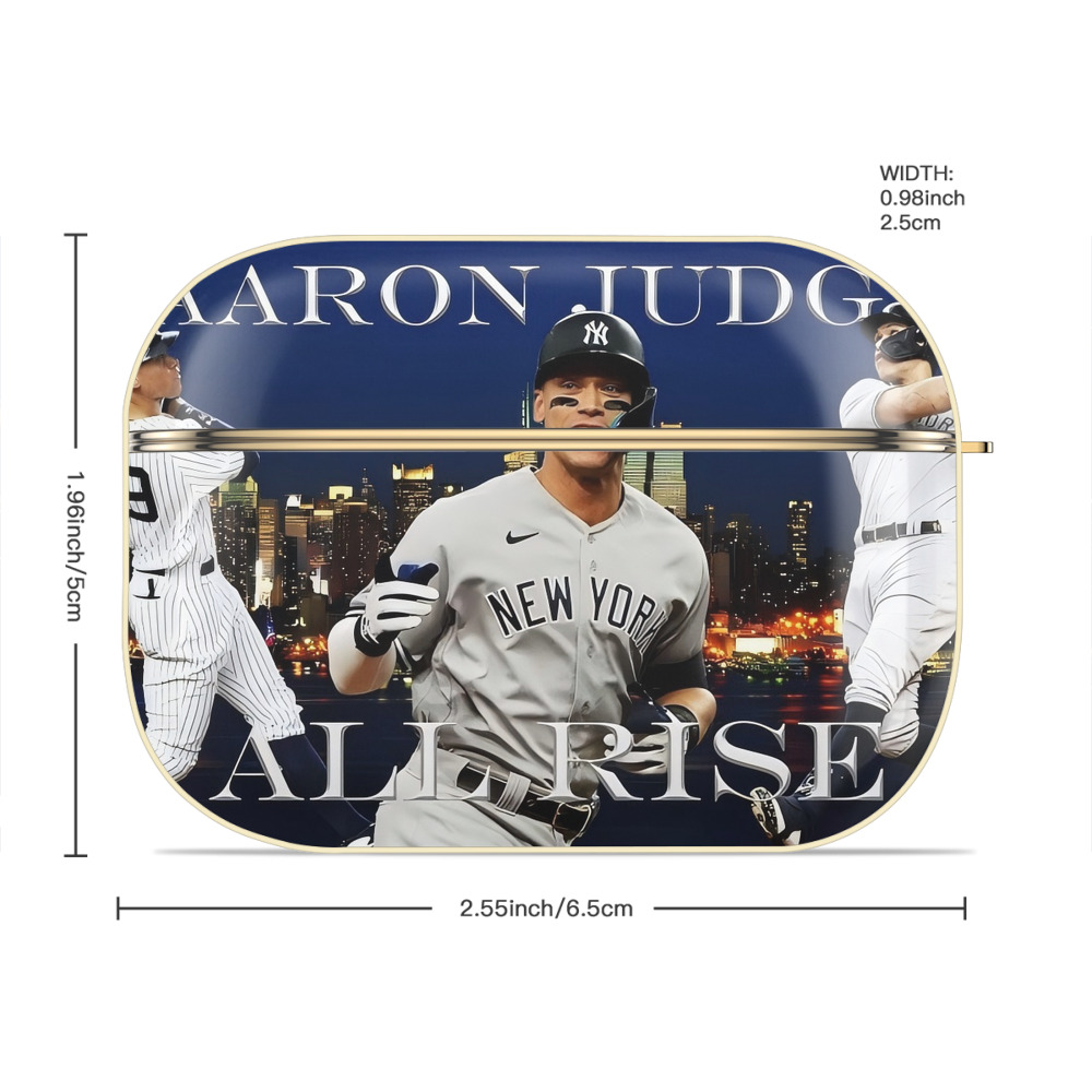 Aaron Judge 99 All Rise Luxury Gold AirPods Pro Case With Keychain, Flexible PC Material, Full Protection, Precise Cutouts, Anti-Fingerprint, Washable, Durable Design