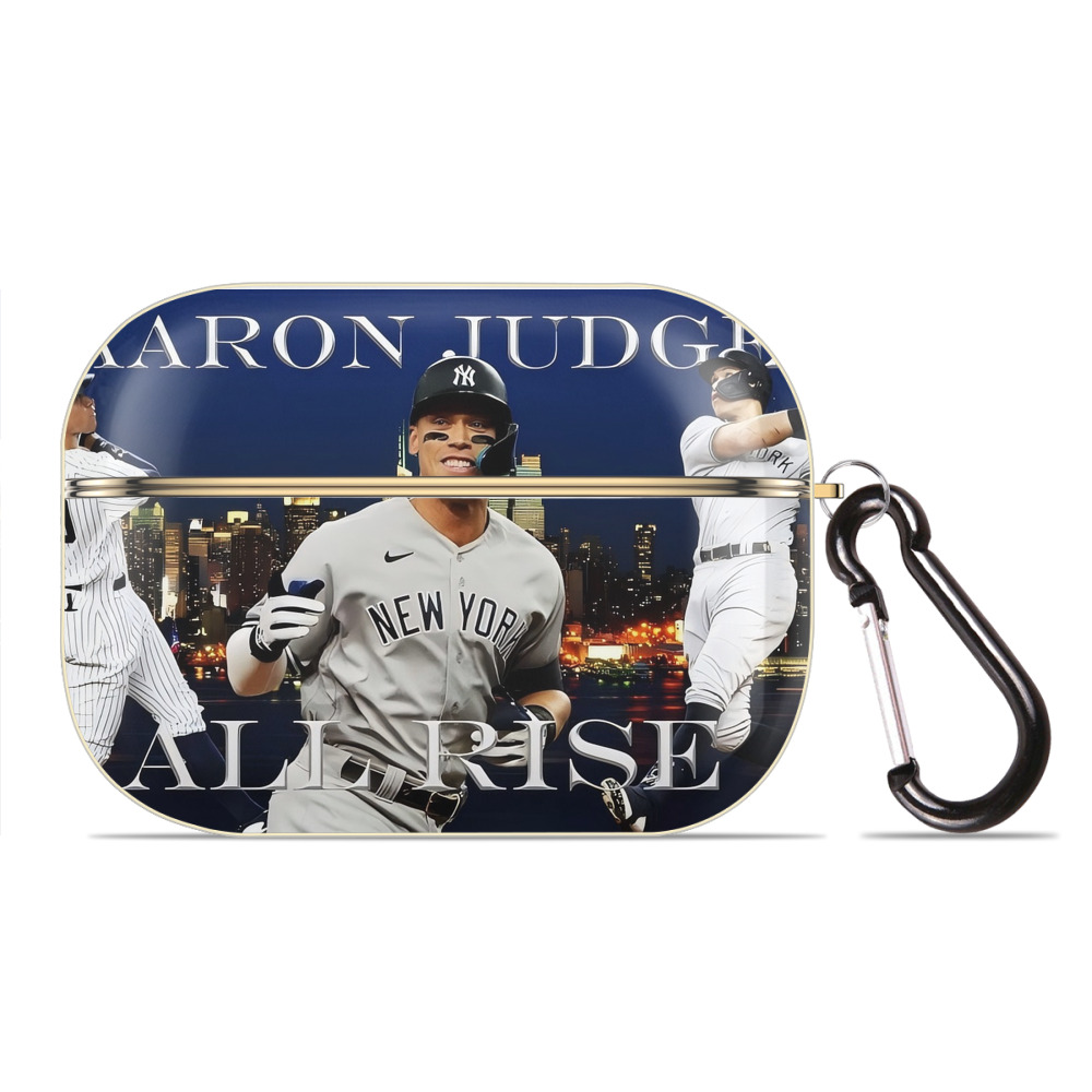 Aaron Judge 99 All Rise Luxury Gold AirPods Pro Case With Keychain, Flexible PC Material, Full Protection, Precise Cutouts, Anti-Fingerprint, Washable, Durable Design