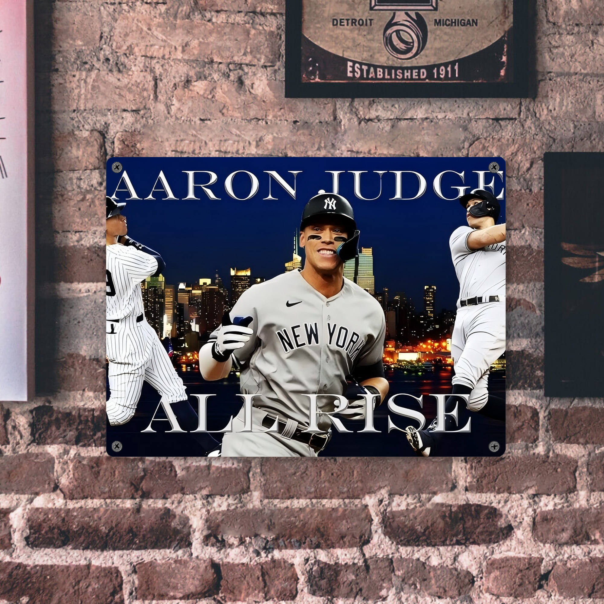 Aaron Judge 99 All Rise Vintage Metal Tin Sign 16x12 – Full-Print Iron Wall Decor – Durable, Fade-Resistant – Easy To Hang – Ideal For Home, Bar, Kitchen & Office Decor