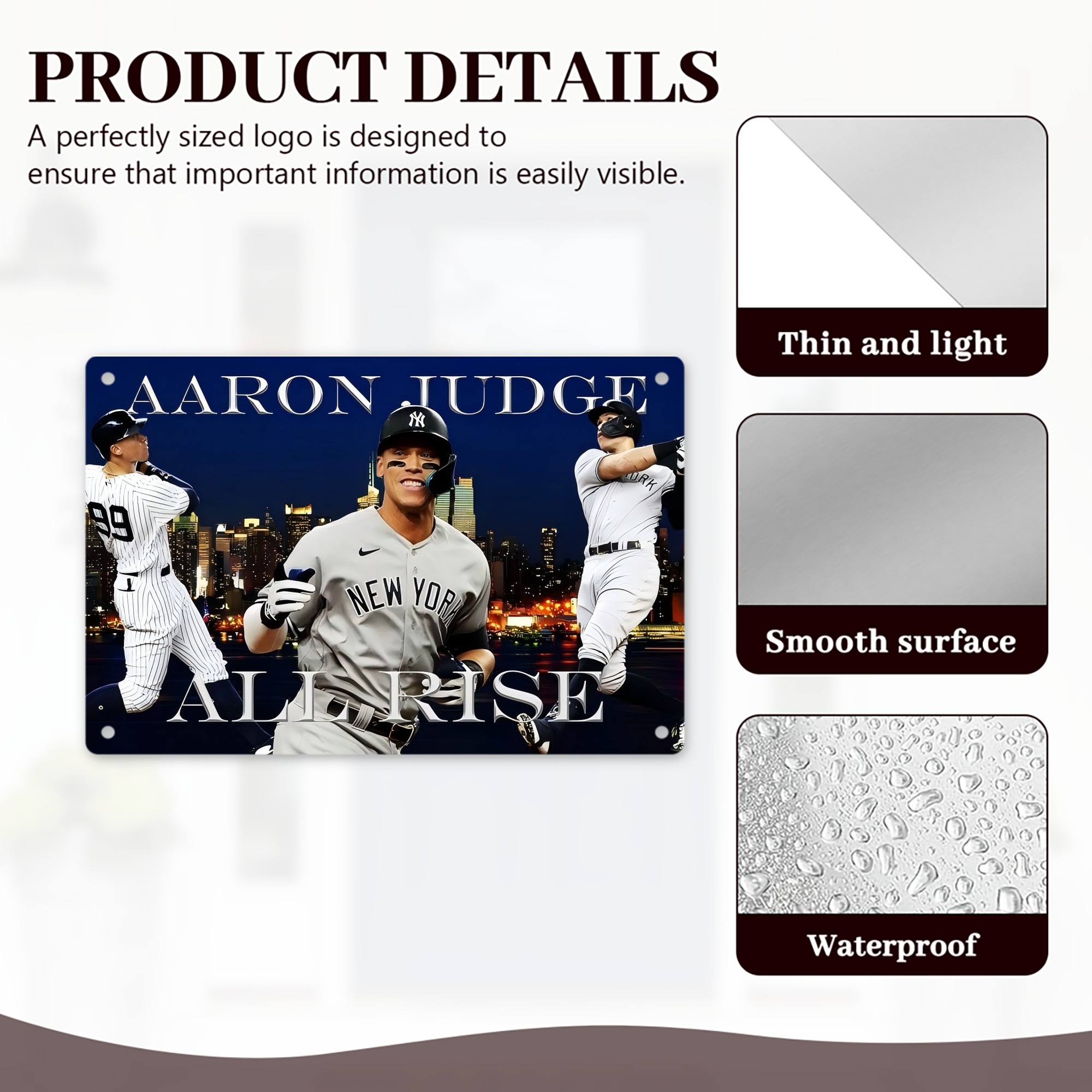 Aaron Judge 99 All Rise Decorative Aluminum Plaque – Horizontal Design – Durable, Stylish, Easy To Install – Ideal For Home, Office, Bar, And More