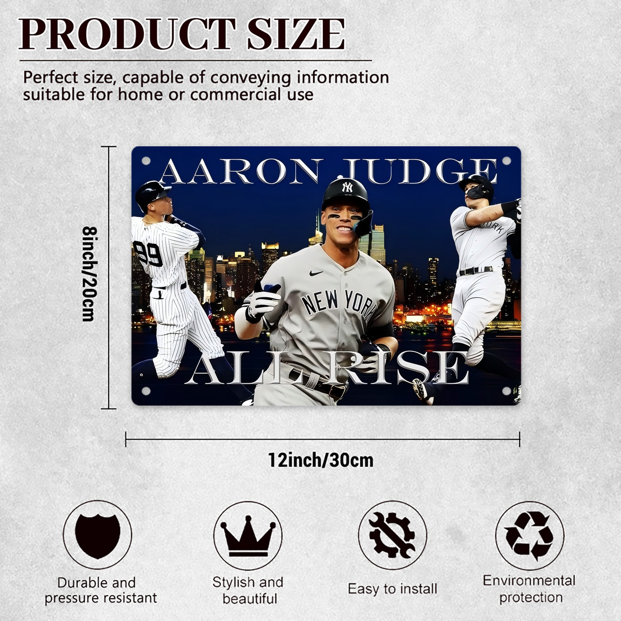 Aaron Judge 99 All Rise Decorative Aluminum Plaque – Horizontal Design – Durable, Stylish, Easy To Install – Ideal For Home, Office, Bar, And More