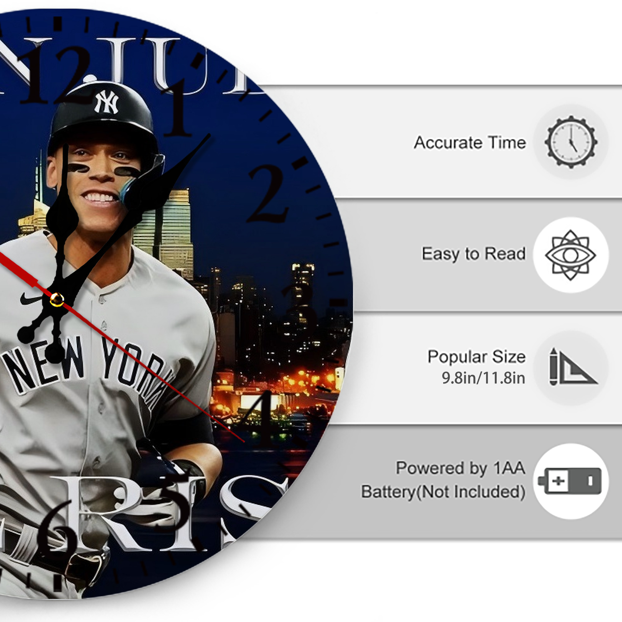 Aaron Judge 99 All Rise Silent Round Wall Clock – Modern & Stylish DIY Design, Durable Wood Construction, Easy To Install – Perfect For Office, Bedroom, Living Room, And More