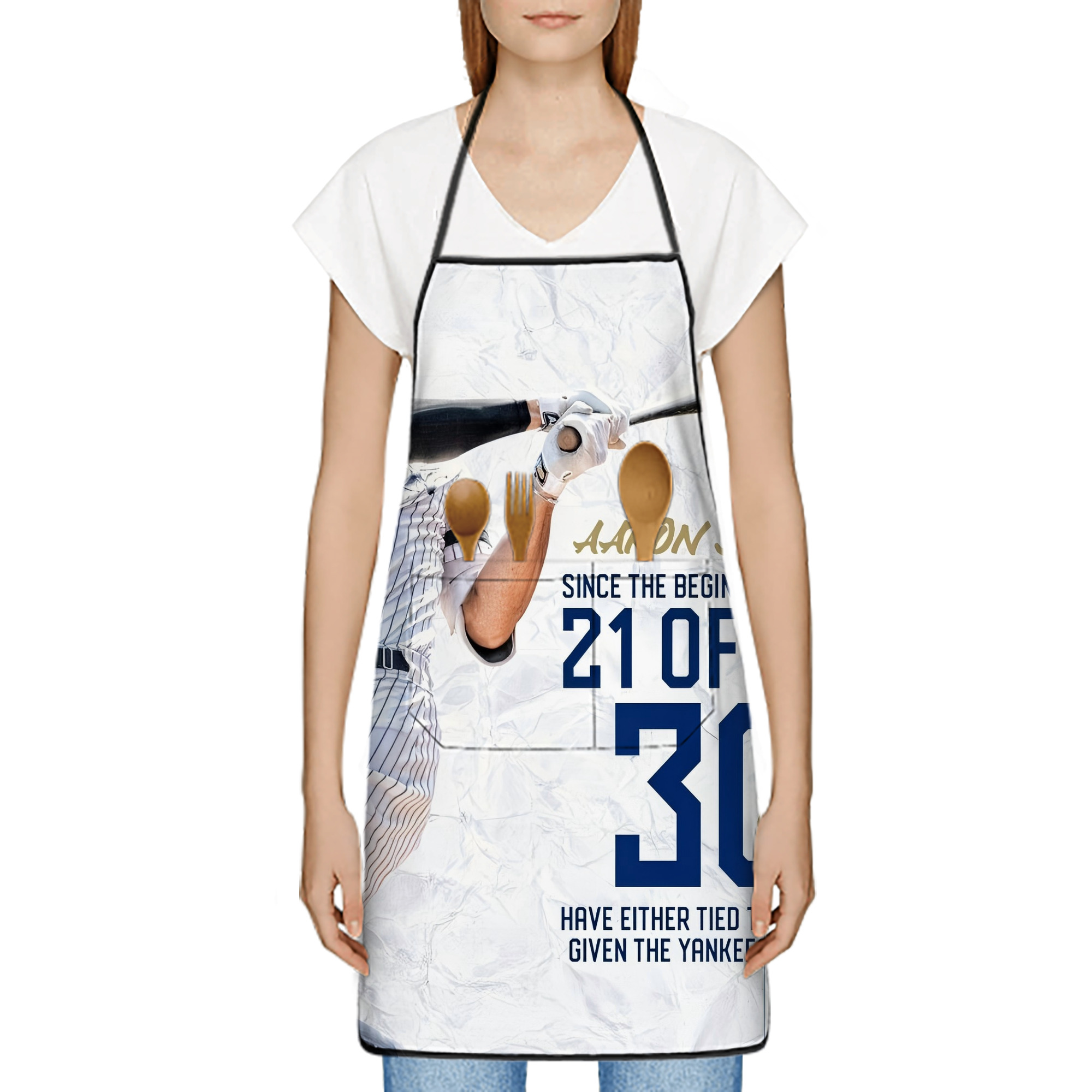 Aaron Judge 30 Home Runs Stain-Resistant Polyester Apron With Pocket – Full Print, Waterproof, Anti-Wrinkle, Anti-Pilling – Ideal For Kitchen, BBQ, Restaurant, Salon & More