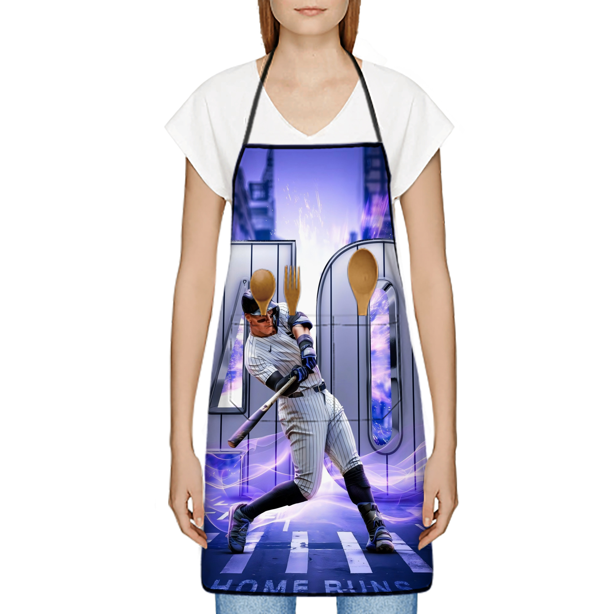 Aaron Judge 40 Home Runs Stain-Resistant Polyester Apron With Pocket – Full Print, Waterproof, Anti-Wrinkle, Anti-Pilling – Ideal For Kitchen, BBQ, Restaurant, Salon & More
