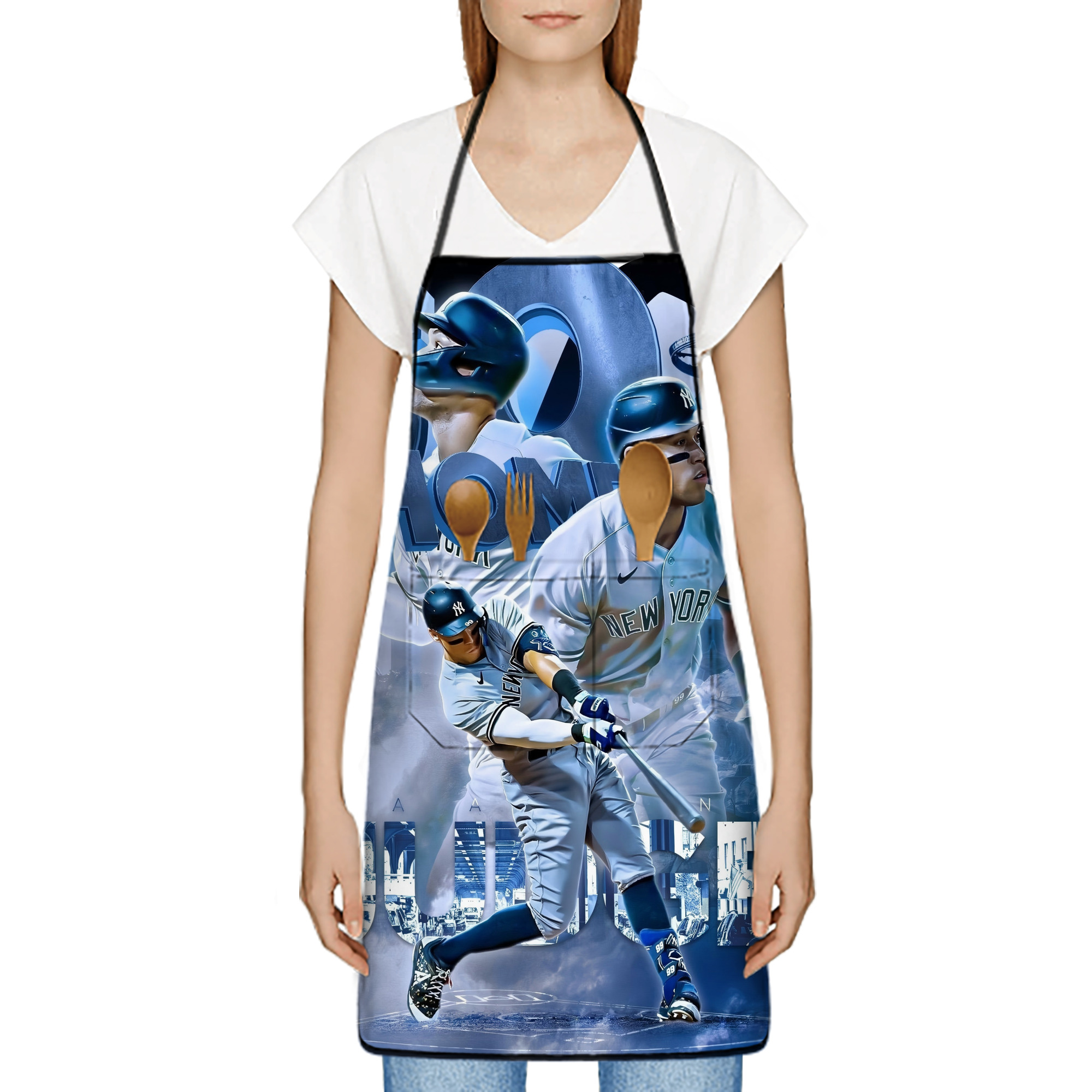 Aaron Judge 50 Home Runs Stain-Resistant Polyester Apron With Pocket – Full Print, Waterproof, Anti-Wrinkle, Anti-Pilling – Ideal For Kitchen, BBQ, Restaurant, Salon & More