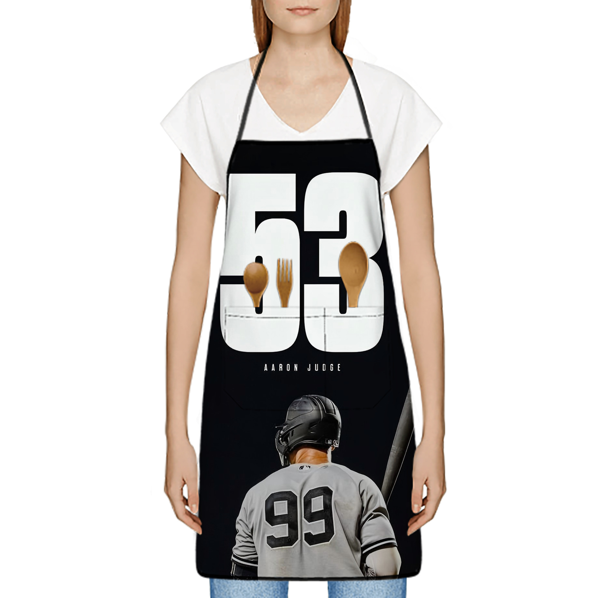 Aaron Judge 53 Home Runs Stain-Resistant Polyester Apron With Pocket – Full Print, Waterproof, Anti-Wrinkle, Anti-Pilling – Ideal For Kitchen, BBQ, Restaurant, Salon & More