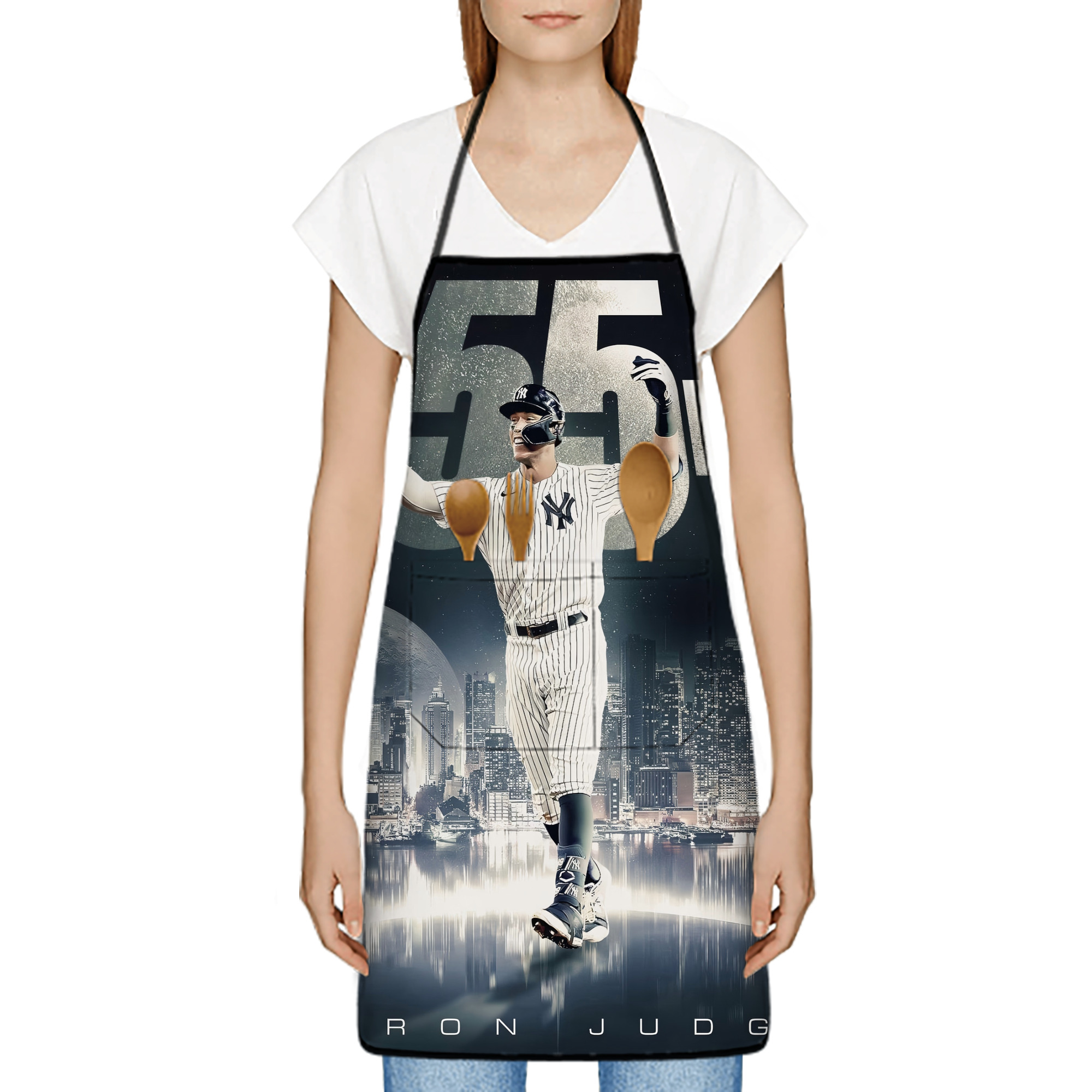Aaron Judge 55 Home Runs Stain-Resistant Polyester Apron With Pocket – Full Print, Waterproof, Anti-Wrinkle, Anti-Pilling – Ideal For Kitchen, BBQ, Restaurant, Salon & More