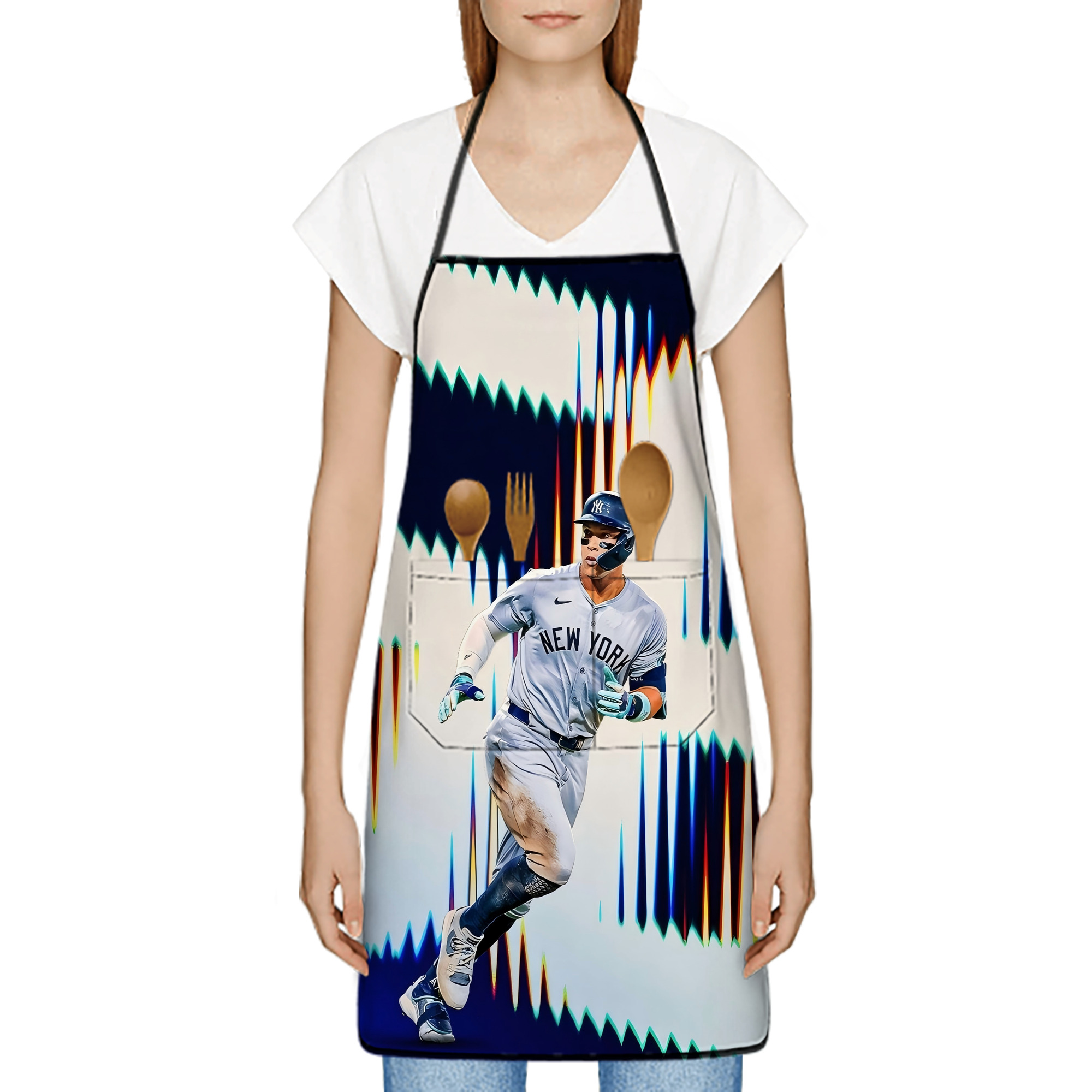 Aaron Judge 56 Home Runs Stain-Resistant Polyester Apron With Pocket – Full Print, Waterproof, Anti-Wrinkle, Anti-Pilling – Ideal For Kitchen, BBQ, Restaurant, Salon & More