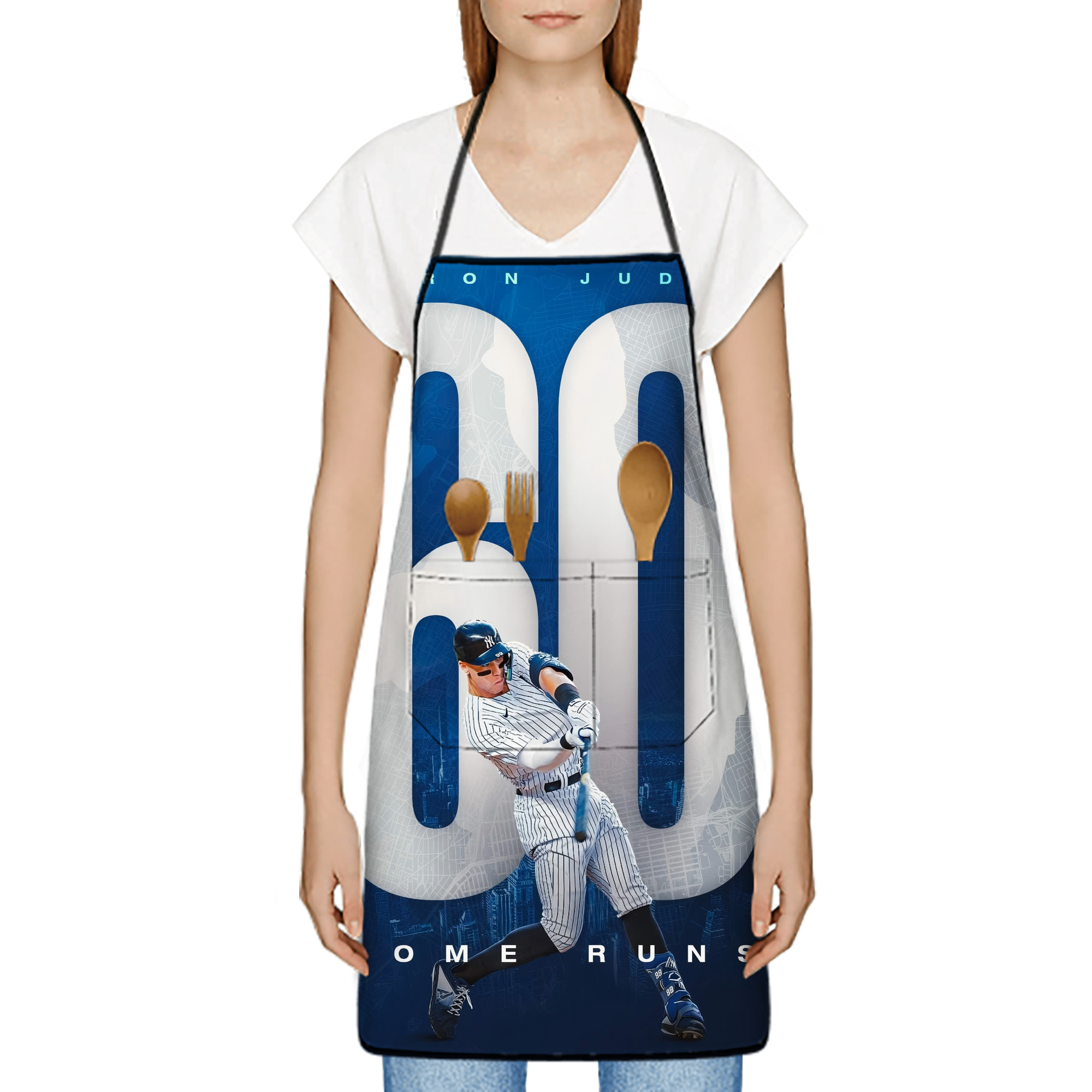 Aaron Judge 60 Home Runs 2 Stain-Resistant Polyester Apron With Pocket – Full Print, Waterproof, Anti-Wrinkle, Anti-Pilling – Ideal For Kitchen, BBQ, Restaurant, Salon & More
