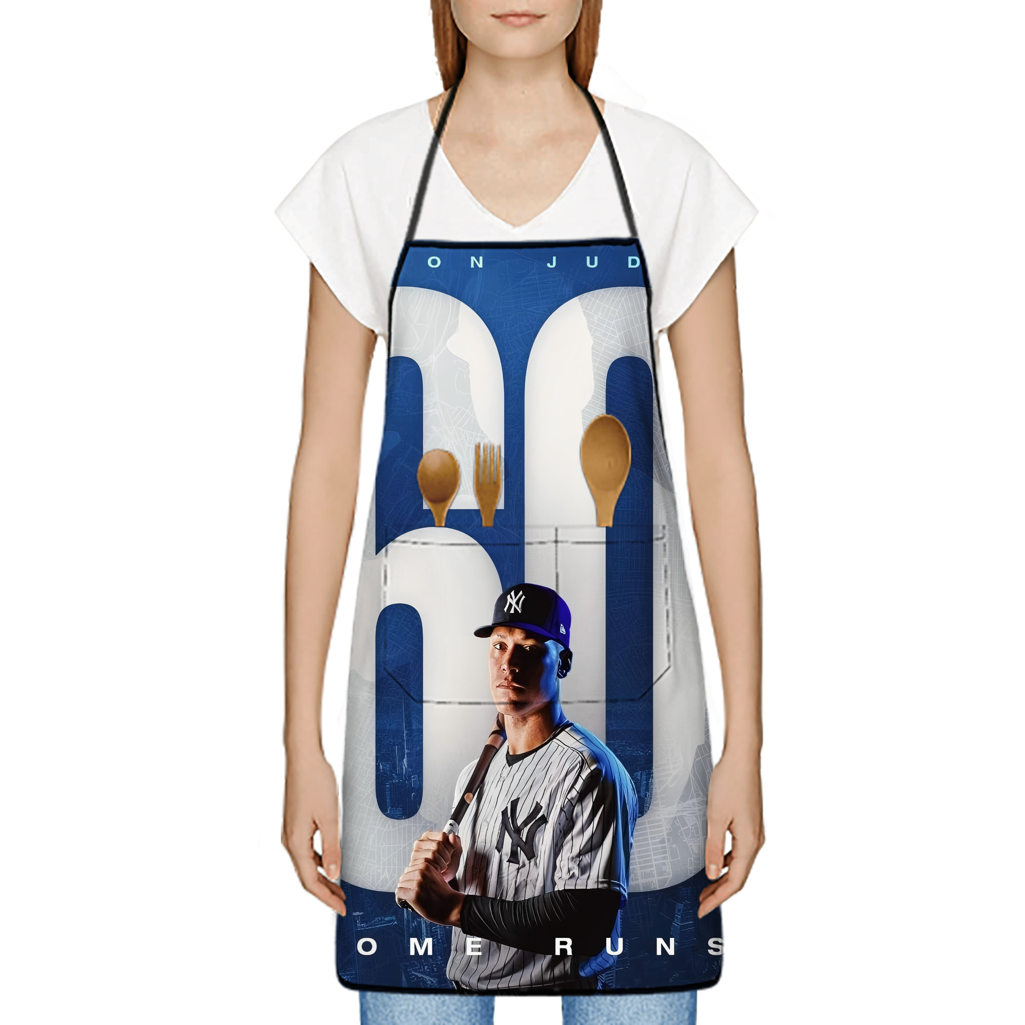 Aaron Judge 60 Home Runs Stain-Resistant Polyester Apron With Pocket – Full Print, Waterproof, Anti-Wrinkle, Anti-Pilling – Ideal For Kitchen, BBQ, Restaurant, Salon & More