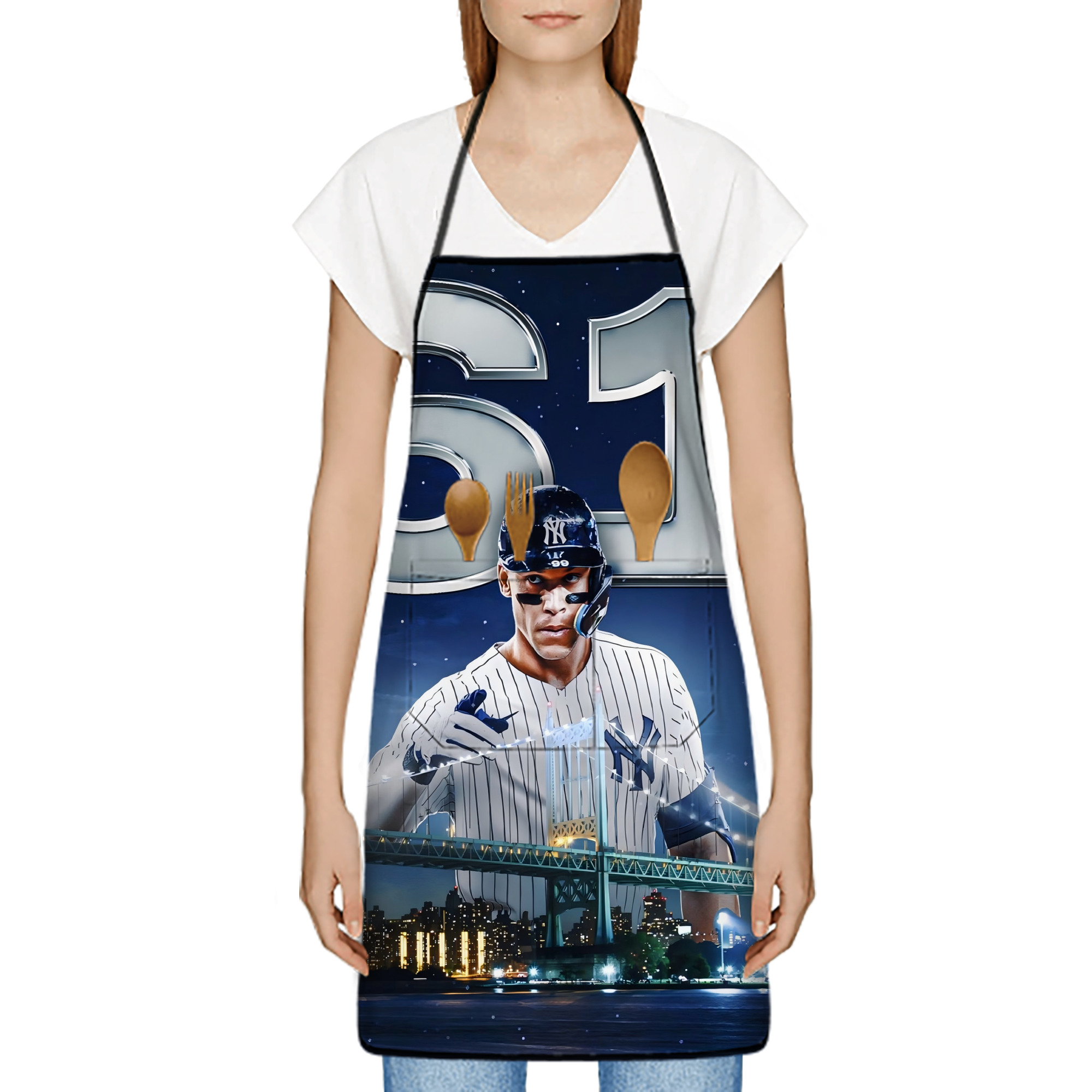 Aaron Judge 61 Home Runs Stain-Resistant Polyester Apron With Pocket – Full Print, Waterproof, Anti-Wrinkle, Anti-Pilling – Ideal For Kitchen, BBQ, Restaurant, Salon & More